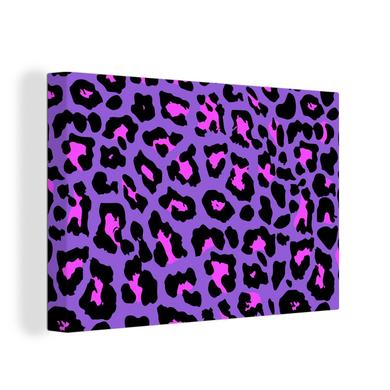 OneMillionCanvasses® Leinwandbild Pantherdruck - Lila - Rosa - Neon, Fotodruck (1 St), Leinwand Bilder Klein, Wand Dekoration Aesthetic 30x20 cm