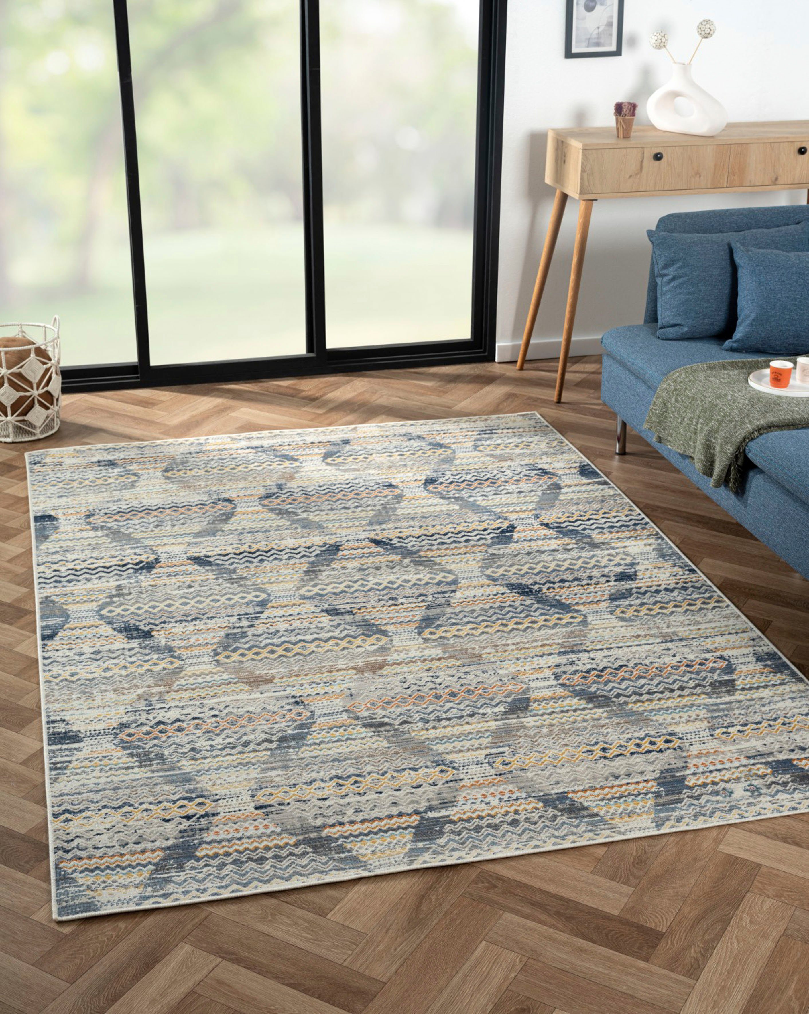 Myflair Möbel & Accessoires Teppich Aurora 1, rechteckig, Höhe: 2 mm, Flachgewebe, im modernem Used Look, superflach, weich durch Microfaser