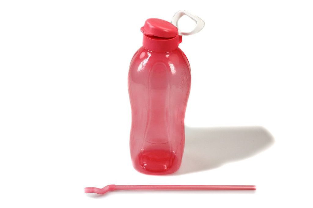 Trinkflasche Tupperware Trinkflasche Eco 2 L rot mit Halter und Strohhalm