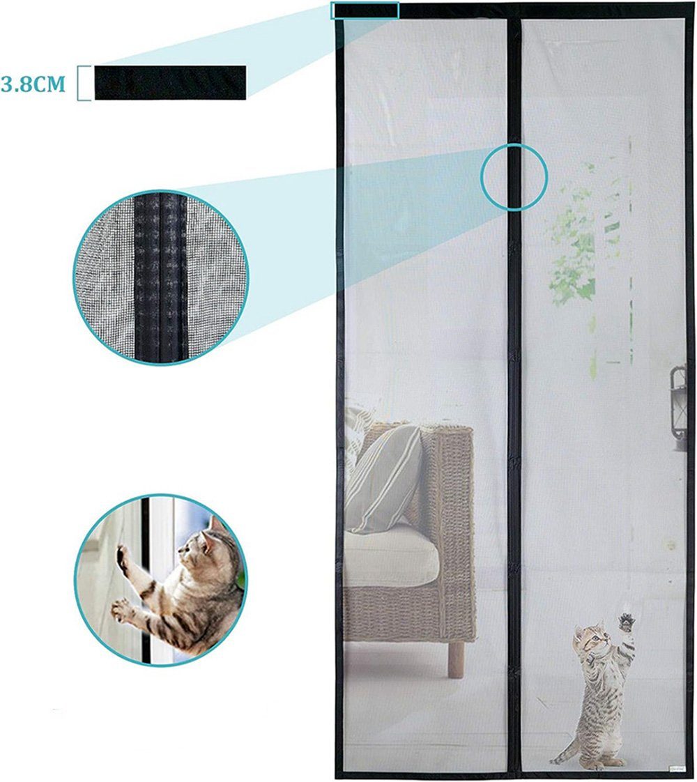 TUABUR Insektenschutz-Tür Anti-Fliegengittertür, magnetische (1-St) x 210 Balkontür 90 cm, langlebig