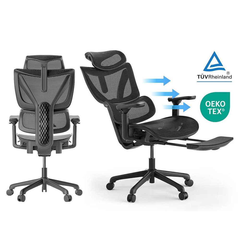ACGAM Bürostuhl Ergonomisch Schreibtischstuhl, Büro Stuhl & Gaming Stuhl, 150 kg (unabhängige Rückenlehnenverstellung, Sitztiefenverstellung, 3D-Armlehnen, eine 2D-verstellbare Kopfstütze und ein innovativer gewichtsabhängiger Kippmechanismus), SmartWeight®Technologie, 3D Adaptive Lendenwirbelstütze