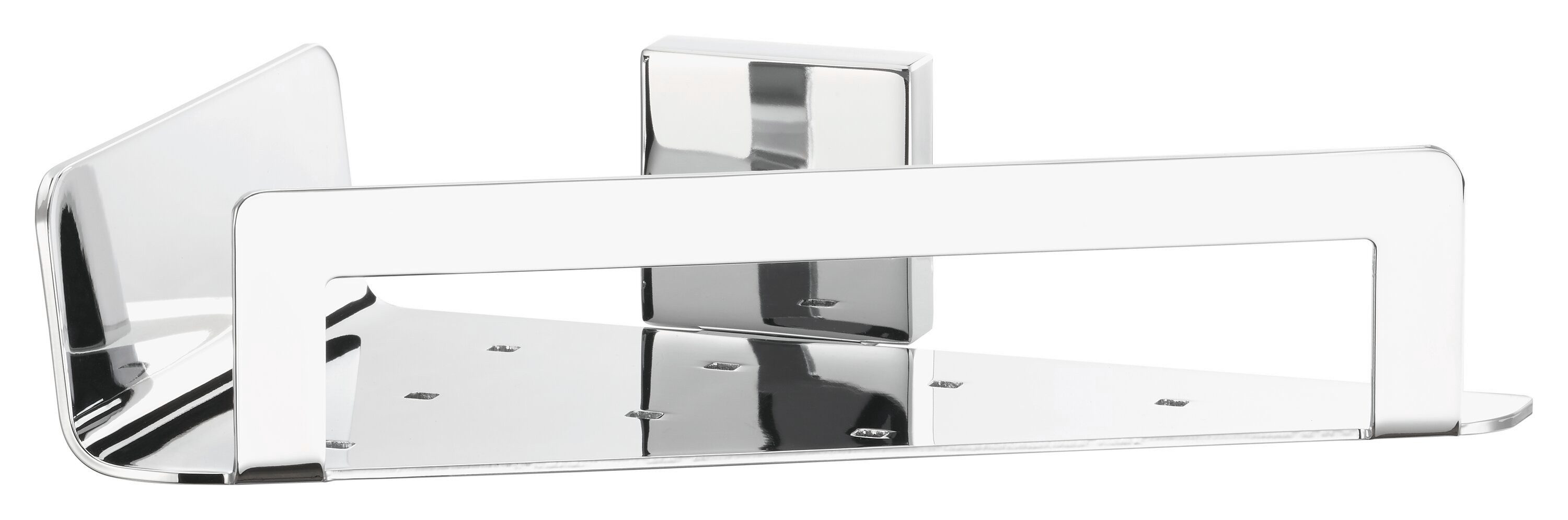tesa Duschablage DELUXXE Duscheckkorb ohne Bohren - 5,5 cm : 22,1 cm : 14,72 cm, Packung 1-tlg., selbstklebendes Hängeregal für die Dusche - chrom - silber glänzend