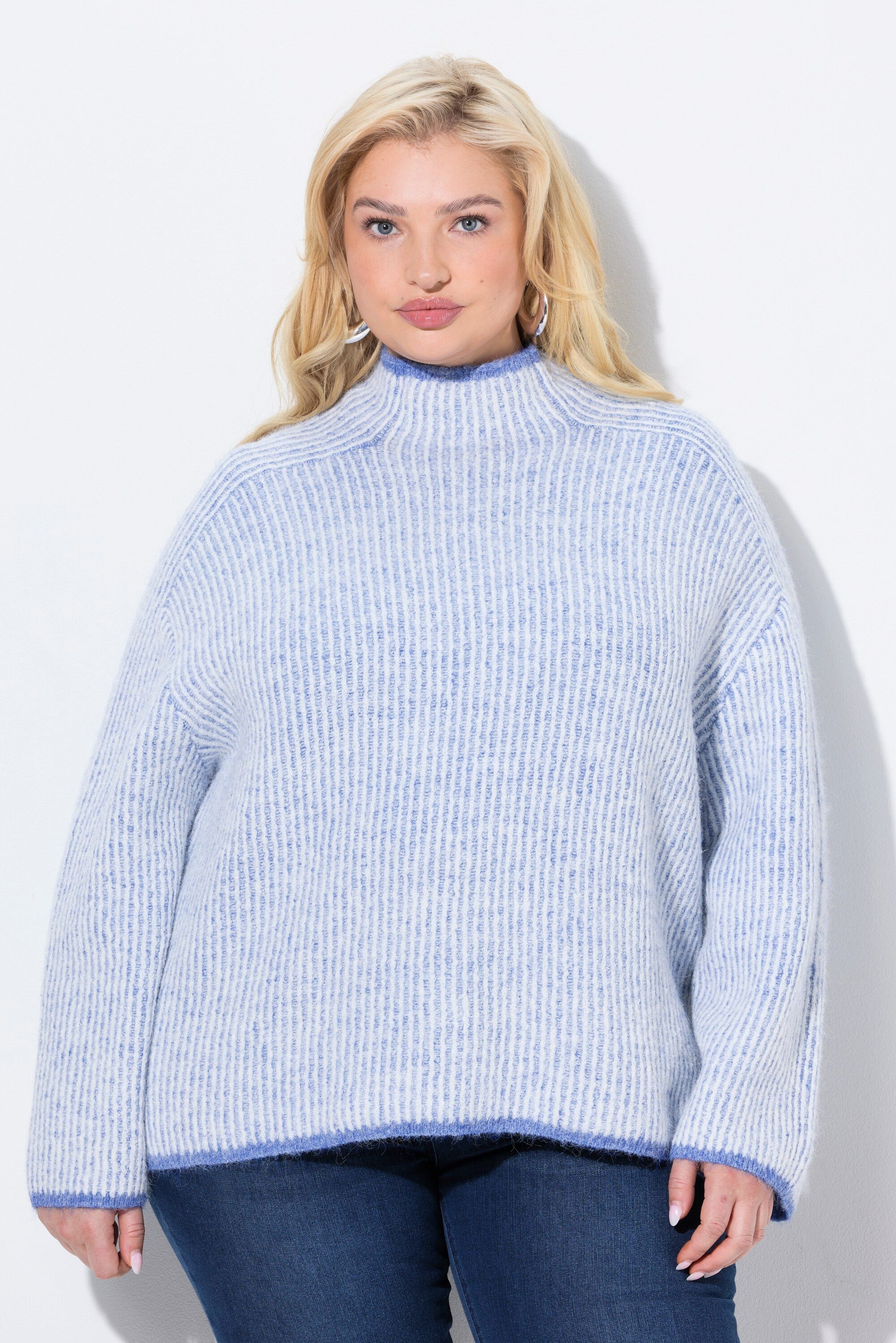 Ulla Popken Strickpullover Pullover Streifen Stehkragen Langarm