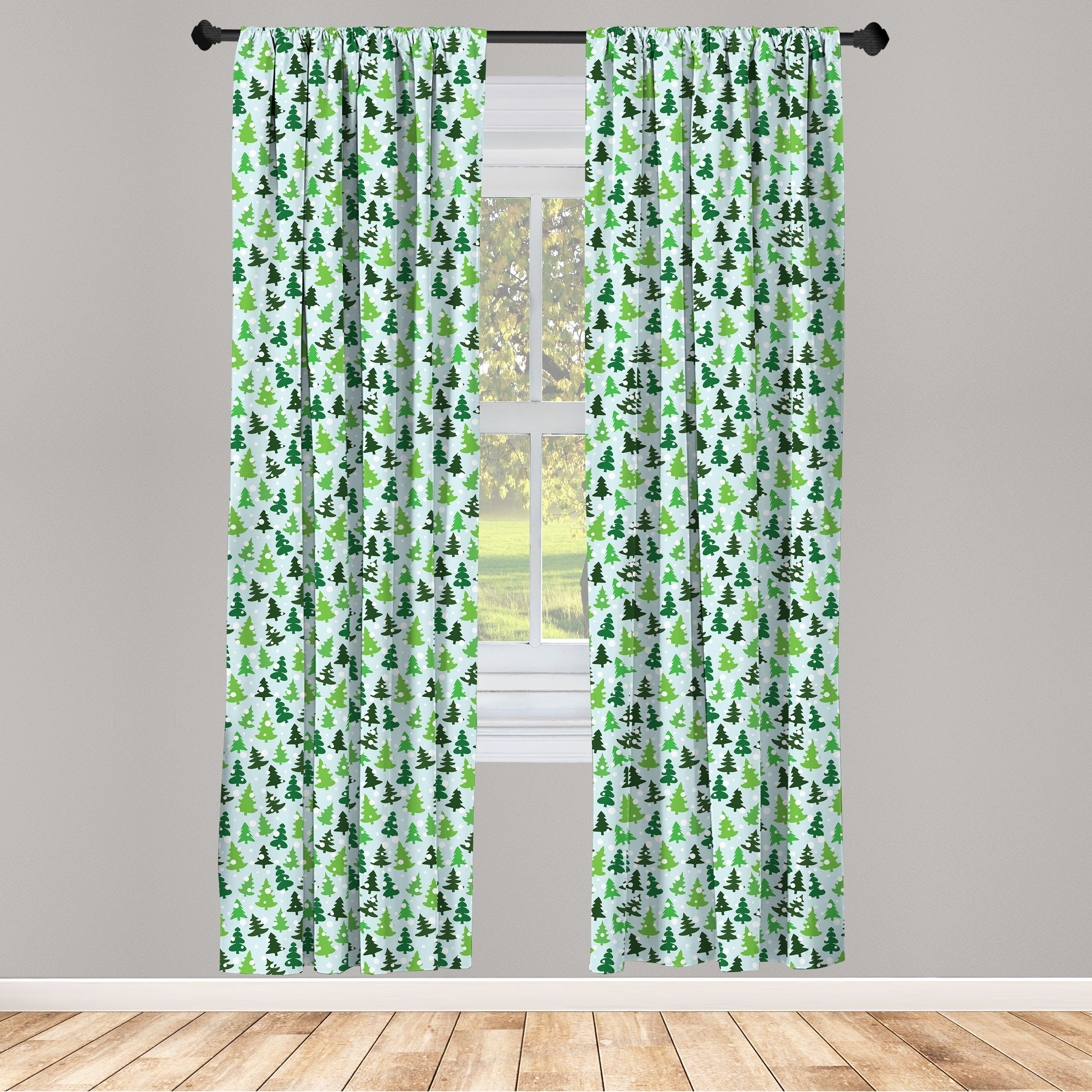 Gardine Vorhang für Wohnzimmer Schlafzimmer Northwoods Dekor, Abakuhaus, Silhouetten grüne Microfaser