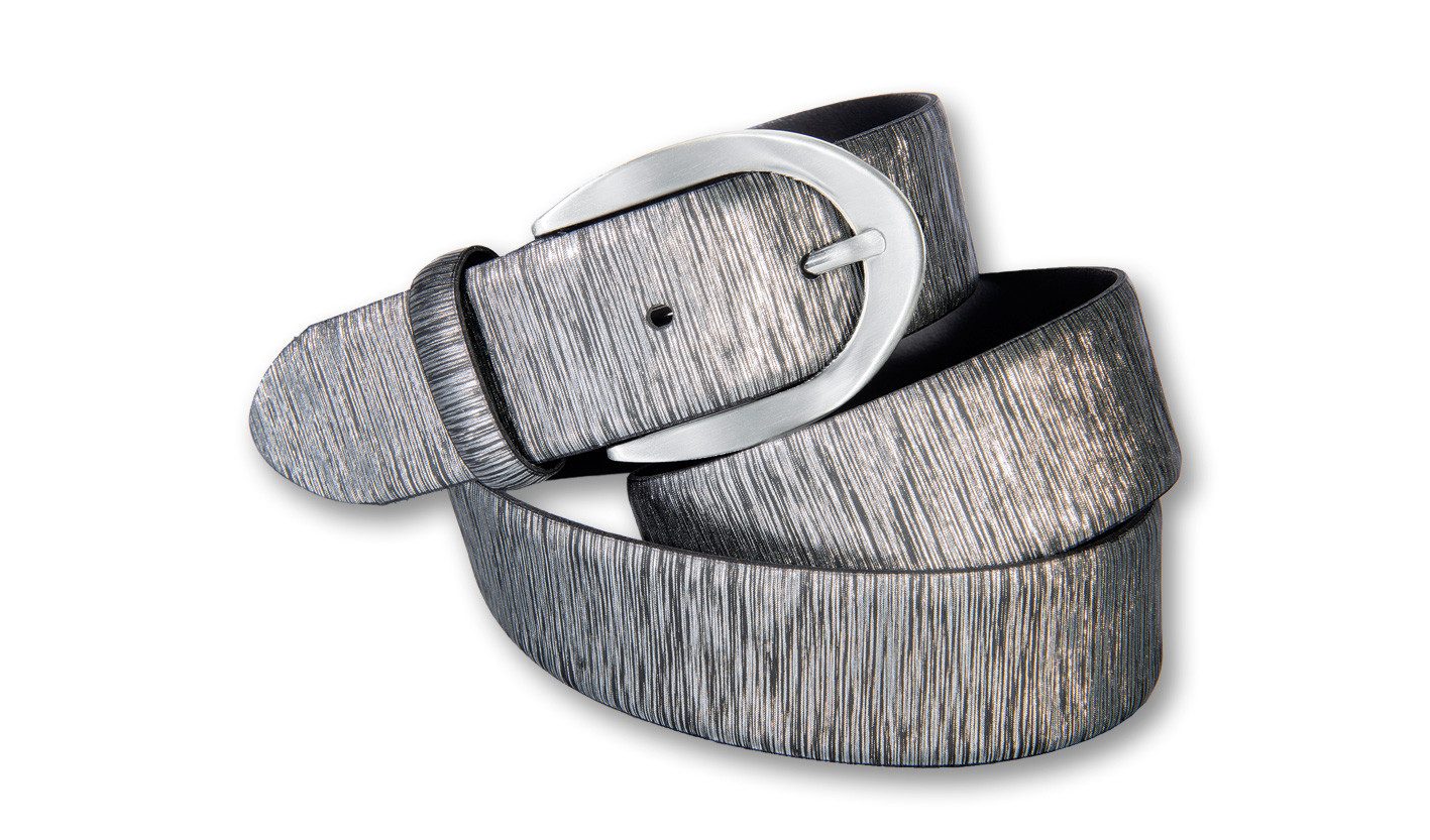 Silbergift Ledergürtel Mit Metallic-Effekt, Schließe silberfarben günstig online kaufen