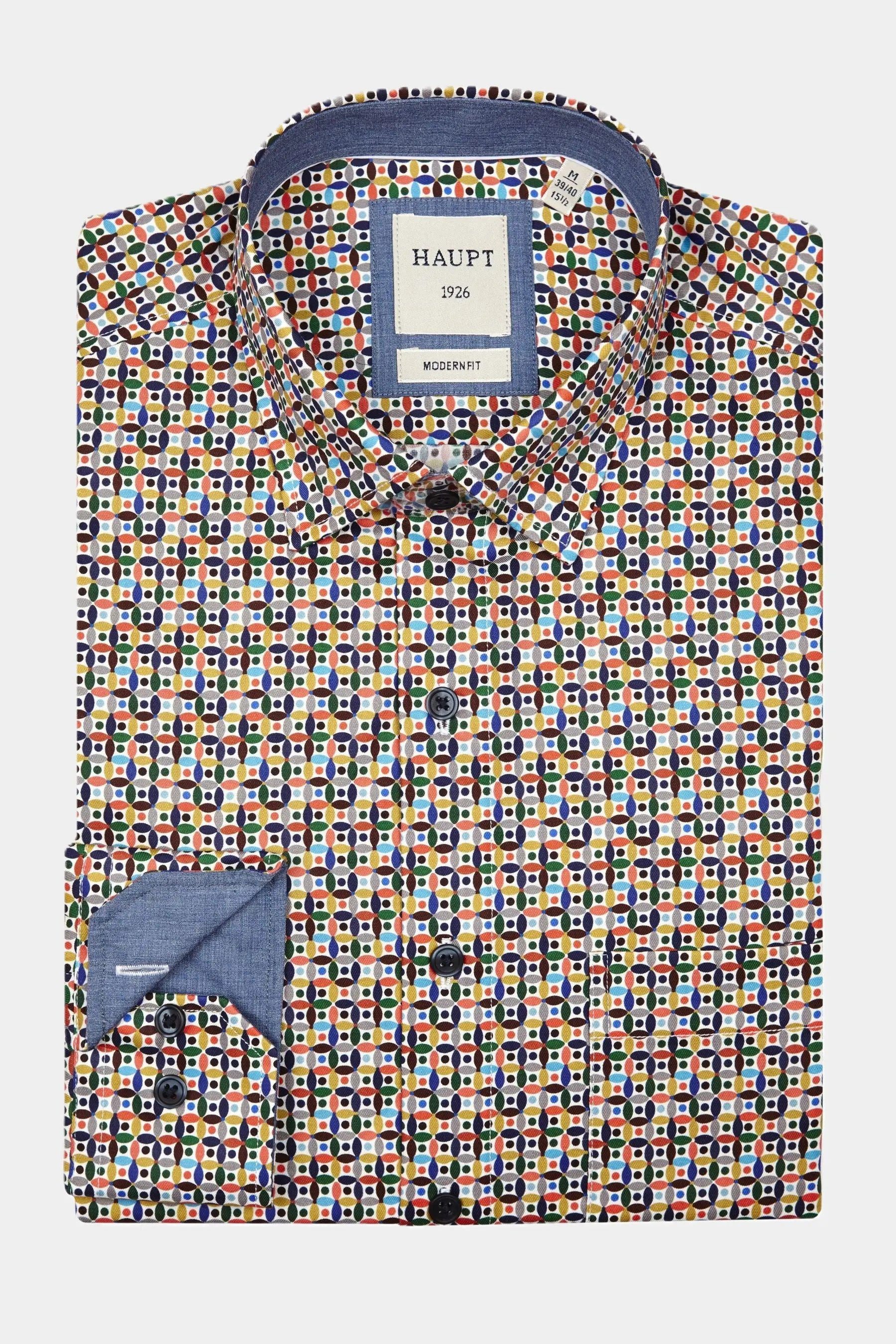 Haupt Langarmhemd Haupt Popelin Modern Fit Langarm Herrenhemd mit Retro Multicolor