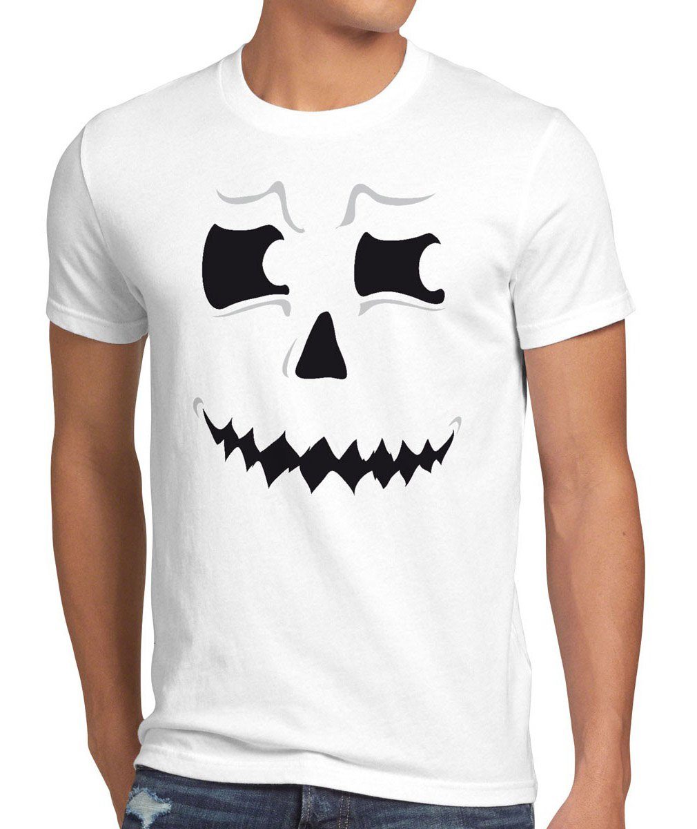 T-Shirt Geist Kostüm style3 Spuk Print-Shirt Halloween Party Herren weiß Fun Fasching Kürbis-Kopf Grusel
