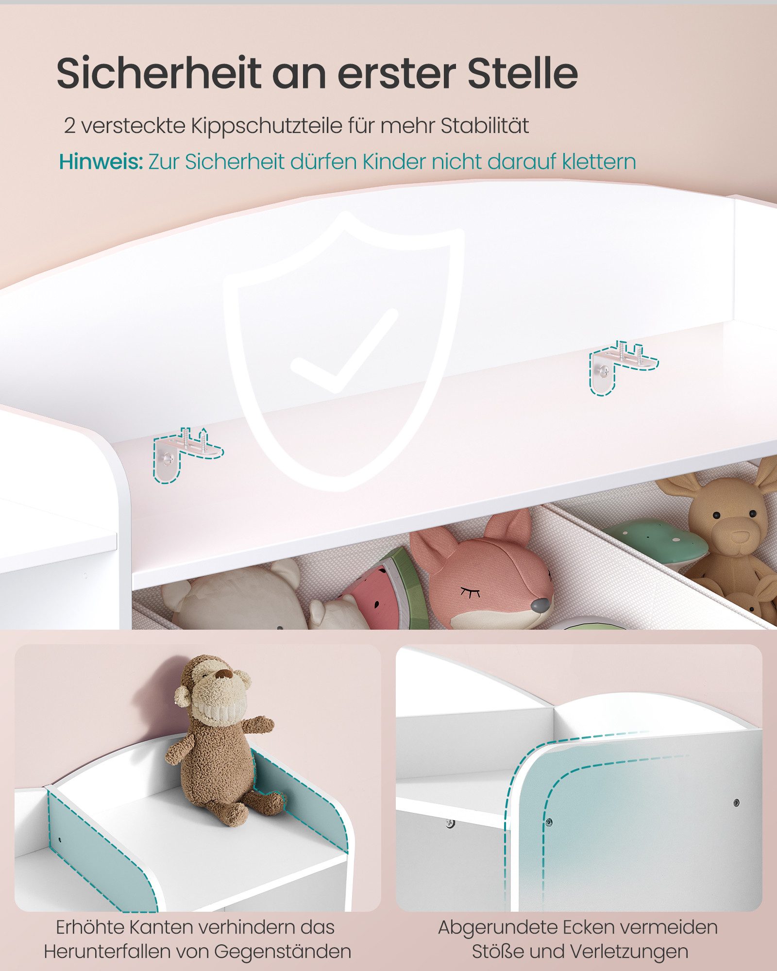 SONGMICS Spielzeugtruhe Kinderregal, Bücherregal, Spiegelregal, 2/4 offene Fächer, 9 mittlere flexible und 2 seitliche Boxen,143,8x30 x104 cm