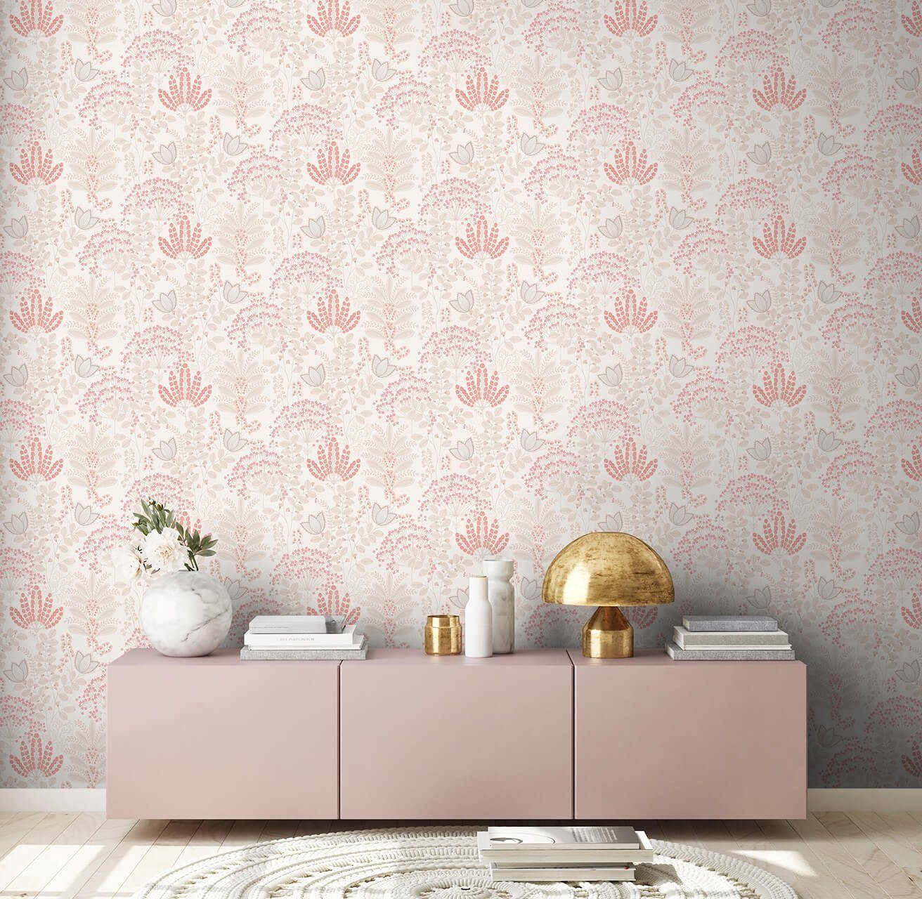 m, Design Tapete Bloomed matt, rosa, lichtbeständige weiß Vliestapete KUNSTLOFT Tranquil 0.53x10.05