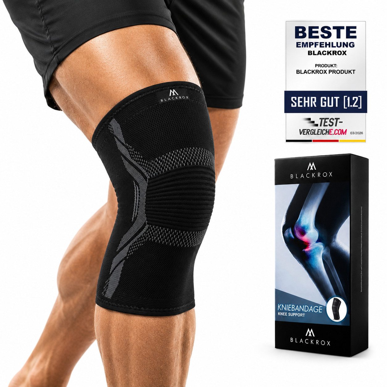 BLACKROX Kniebandage [Vergleichssieger 2026] Gr. S-XXL, V1, Damen & Herren
