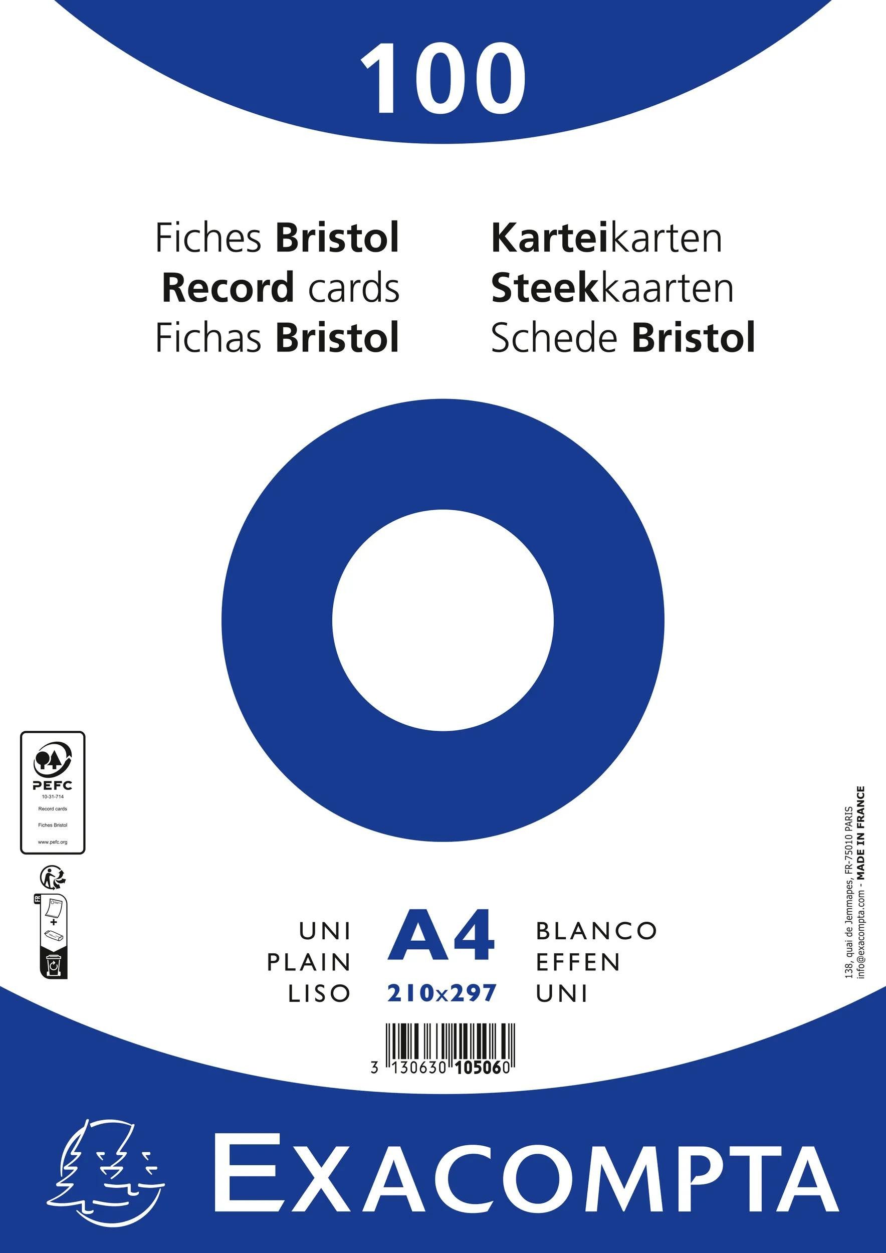 EXACOMPTA Karteikarten 10x Karteikarten A4 blanko, 100 Stück eingeschweißt - Weiß - 10506E, Karteikarten blanko