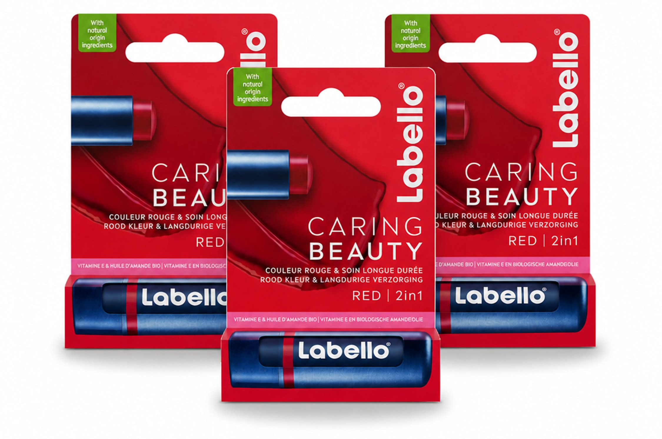 Labello Lippenbalsam Caring Beauty Red Lippenbalsam 5,5 ml - Vorteilspackung - 3 Stücke, 3-tlg.
