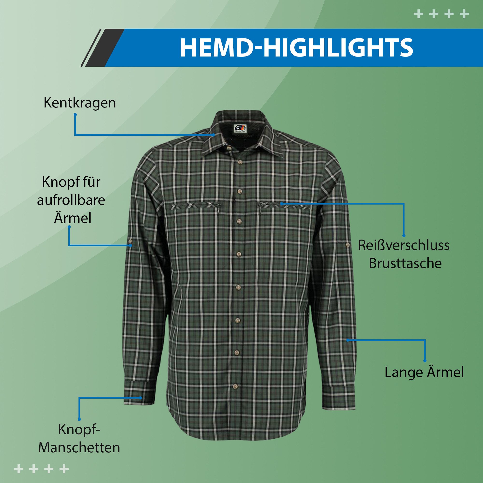 German Wear Outdoorhemd OJ16 Outdoorhemd Regular Fit Haifischkragen Krempelarm – Bild 4 von 5