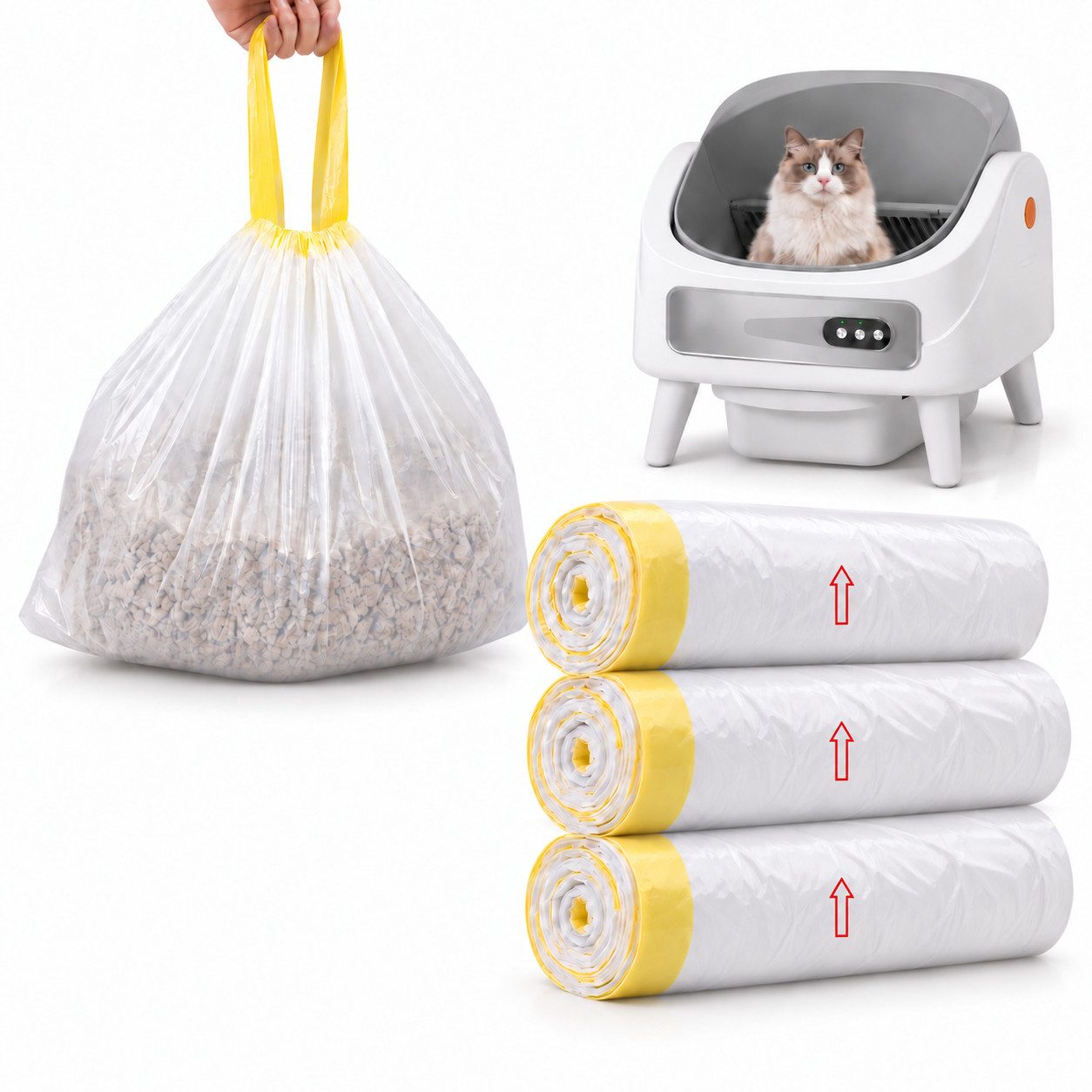 marmortrend Sehnsucht nach Einzigartigkeit Folienbeutel 30 Stück Selbstreinigend Katzenklo Beutel mit Zugband Müllbeutel, Zubehör für für Automatisches Katzentoiletten & Litter Box Robot, Reißfest Auslaufsicher Katzentoilettenbeutel