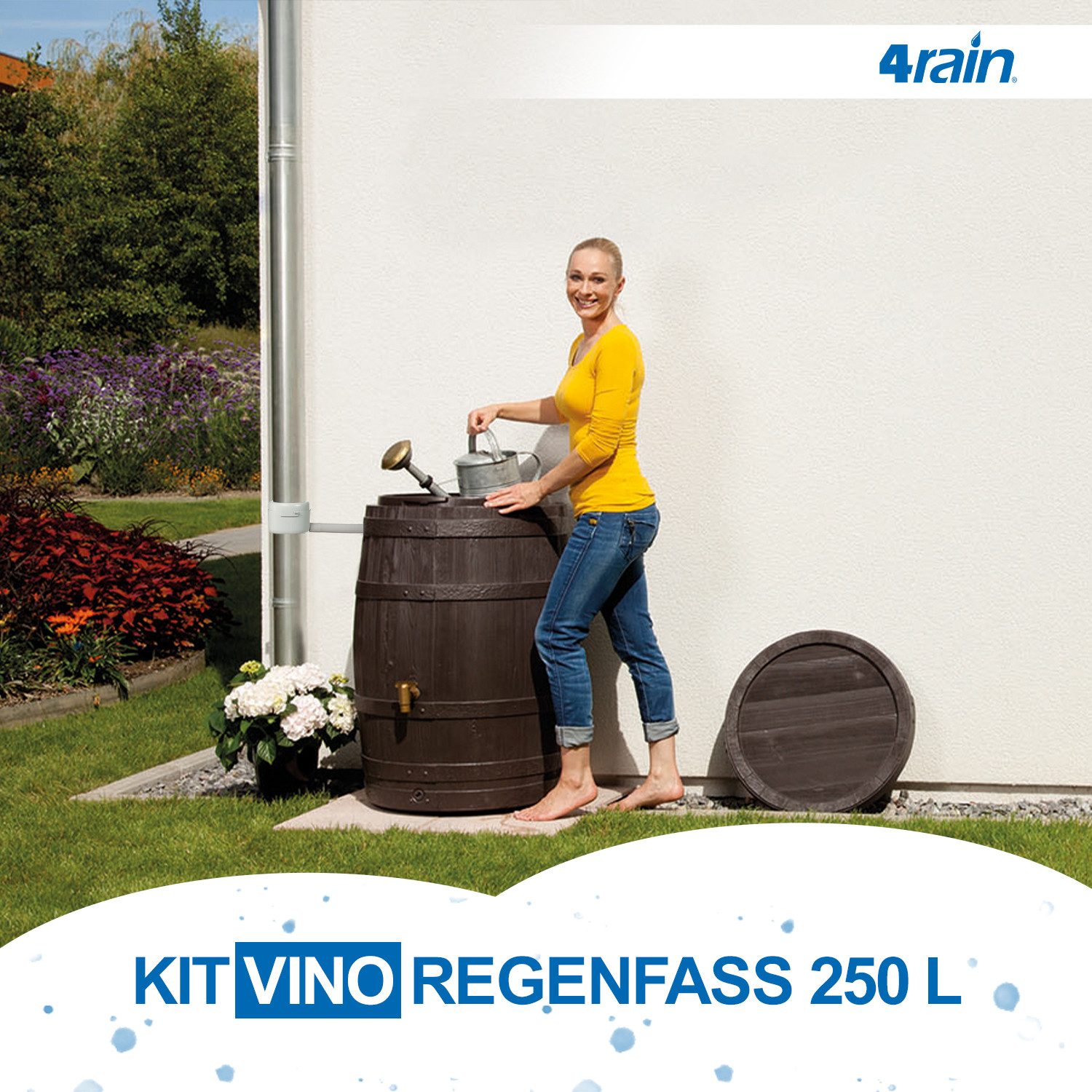 4rain Regentonne VINO Regenfass Komplett-Set 250 L braun, 250 l
