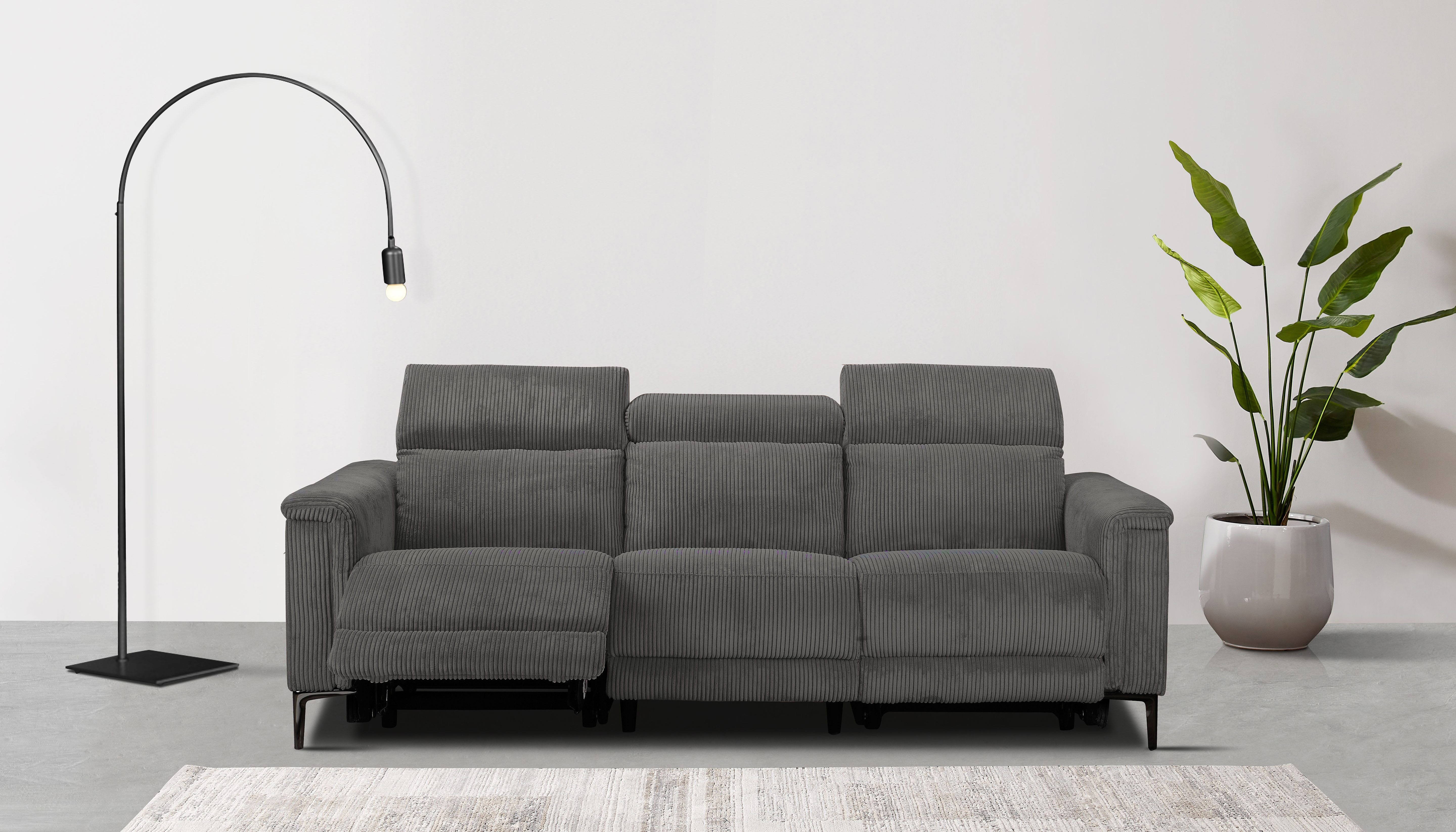 OTTO home 3-Sitzer LUND Cord, B. 222cm, manuelle/elektrische Relaxfunktion in 2 Sitzen, (links/rechts), USB-A bei elektrischer Ausführung, Kopfteilverstellung