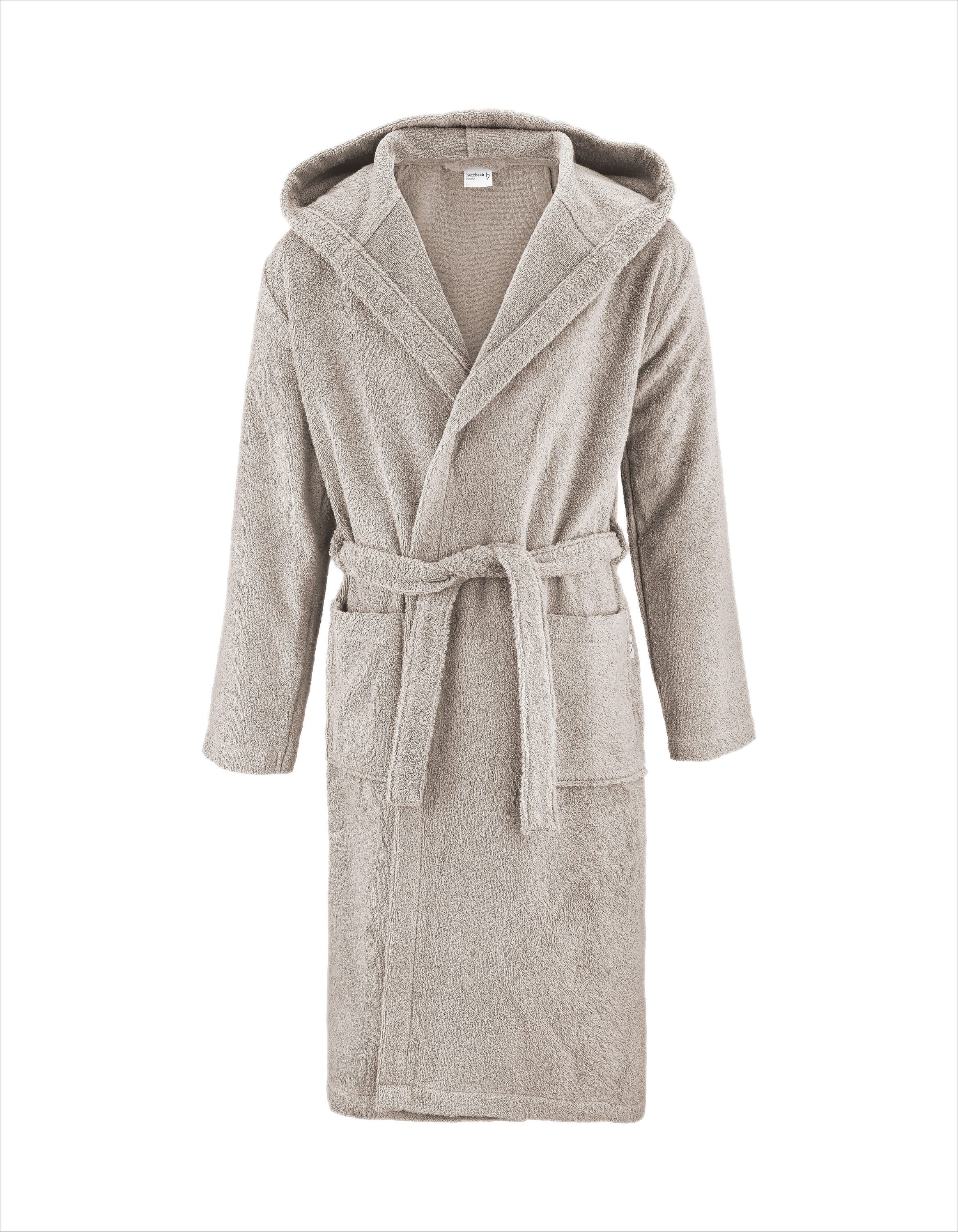 Herzbach Home Bademantel, knieumspielend, Baumwollmischung, mit Kapuze, Schnürverschluss, mit Reißverschlusstasche