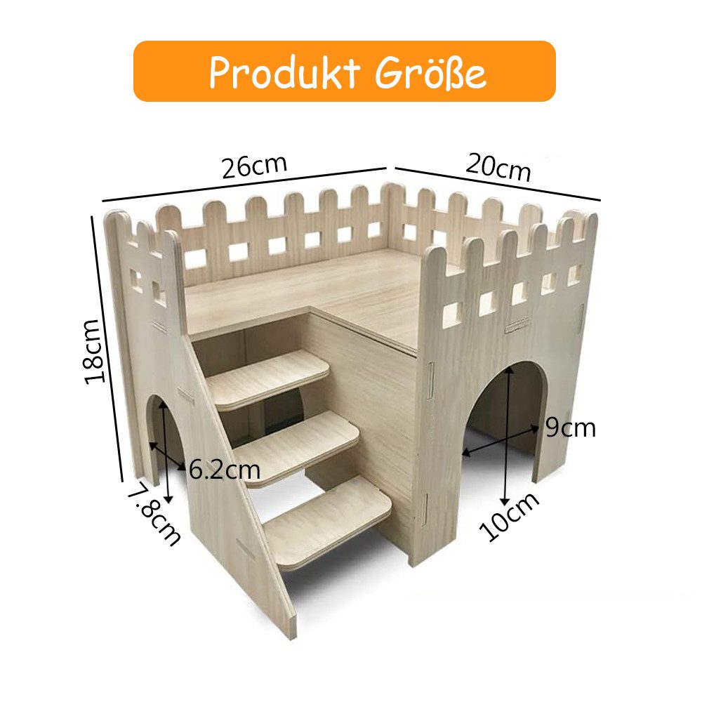 TUWENA Kleintierkäfig Hamster Haus Holz mit Leiter, Hamster Mehrkammerhaus Spielzeug Haus, Haus für Goldhamster, Zwerghamster, Rennmäuse, Degus, Zwei Eingänge