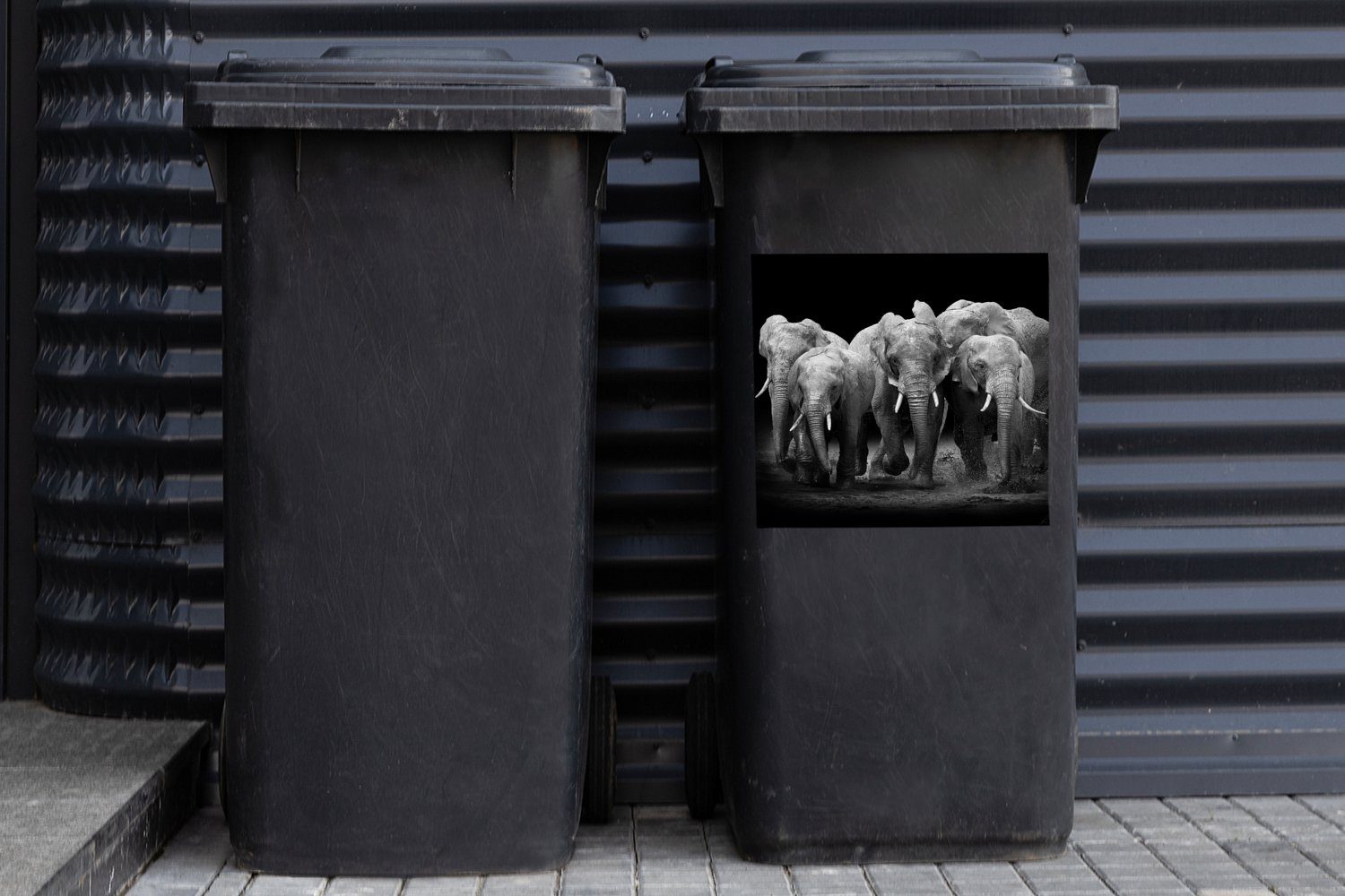 - Mülleimer-aufkleber, Tiere Mülltonne, MuchoWow St), Wandsticker Weiß Abfalbehälter Schwarz Sticker, (1 Elefant - Container, -