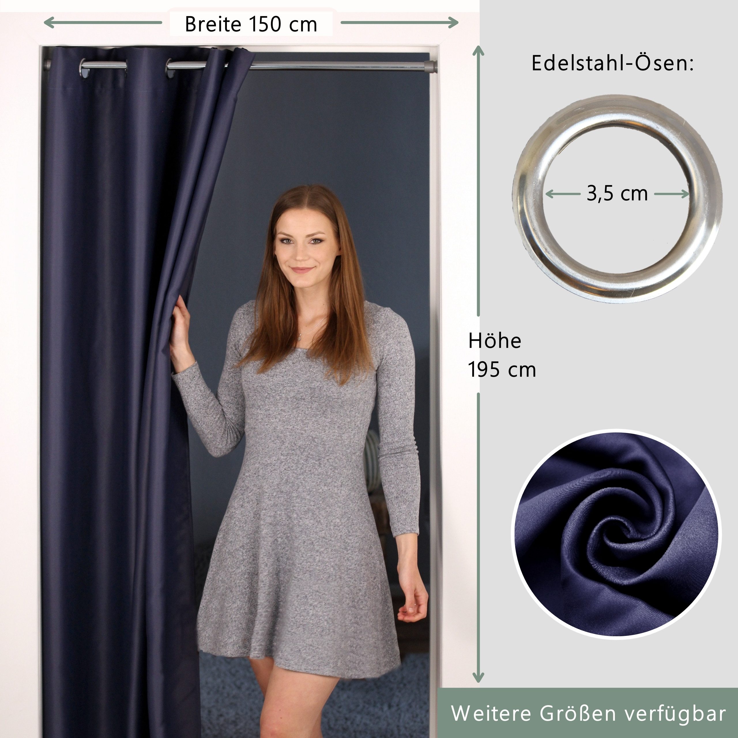 tinycurtains Türvorhang für alle gängigen Türgrößen, Thermovorhang (ohne Stange) Türgardine (1 St), Ösen, abdunkelnd, 100% Polyester, Blackout blickdicht, blau Ocean 195x150cm für Tür, Schrank & Fenster