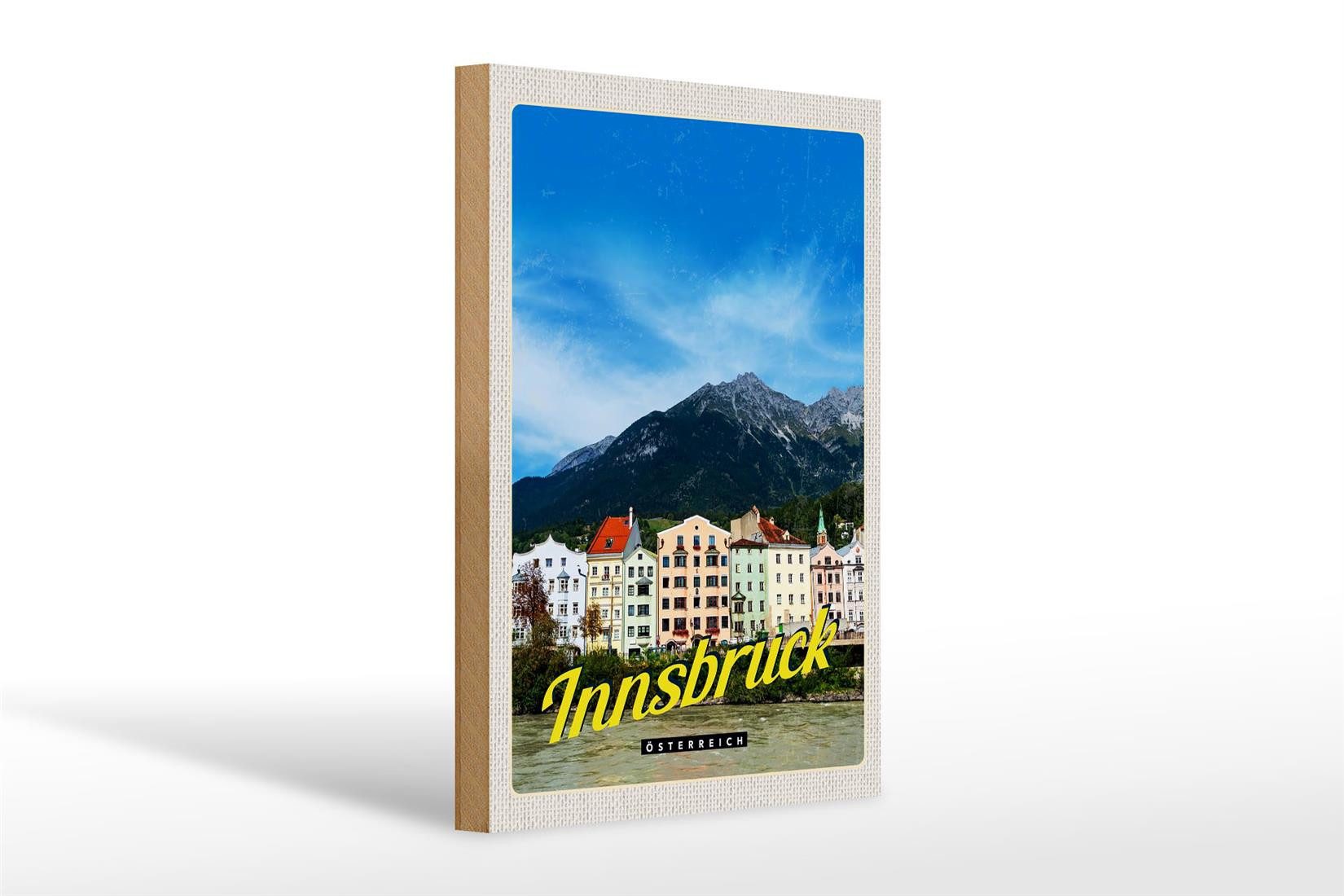 Holzbild Reise 20x30cm Innsbruck Gebirge Natur Stadt