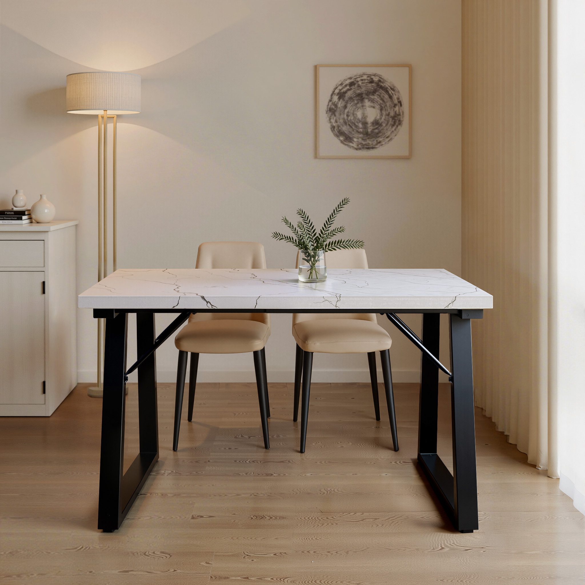 HOMAVO Esstisch MDF-Tischplatte mit Marmor- oder Holzoptik, Metallgestell-Z2 (Einzeltisch), Sehr stabile Konstruktion, moderne Form