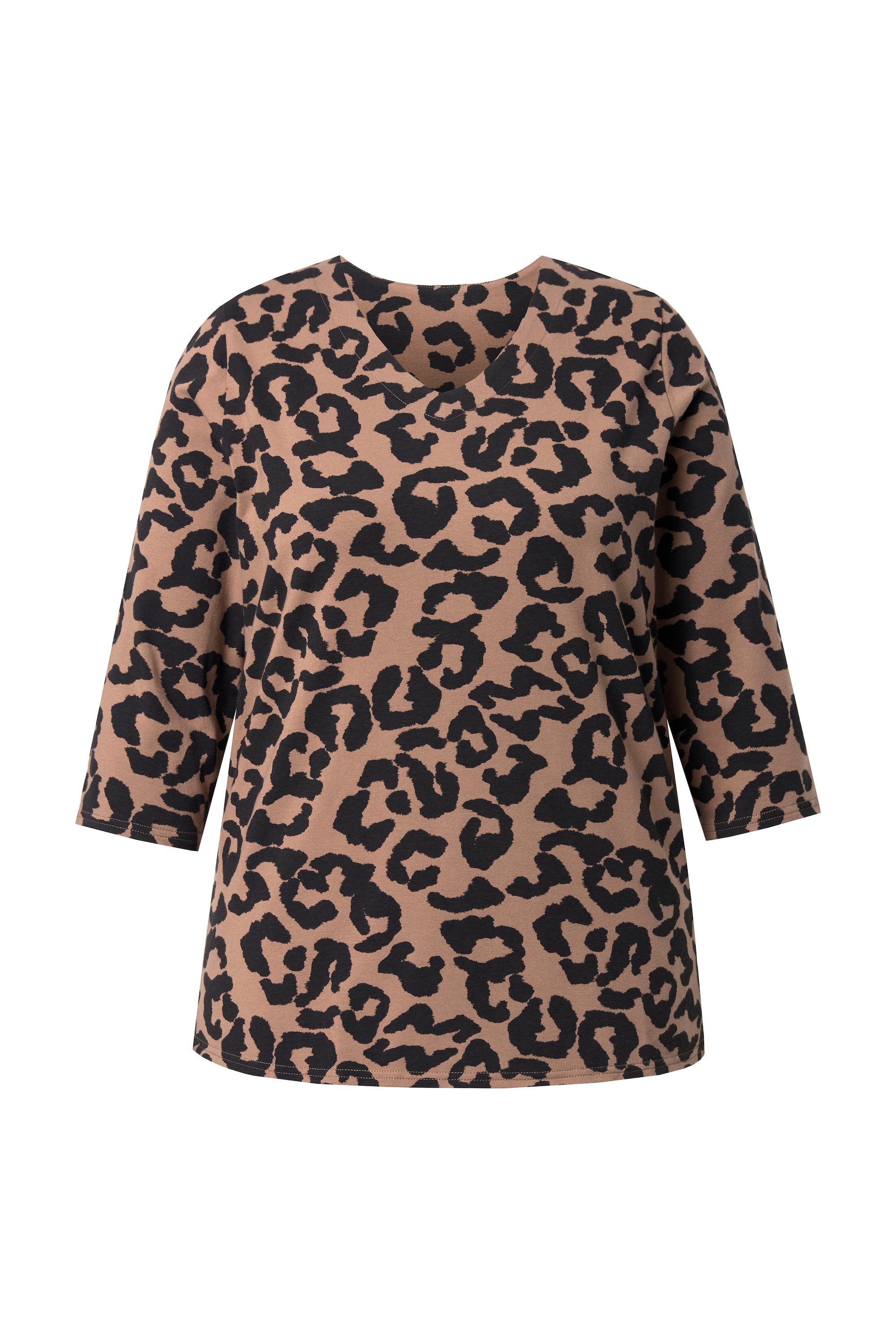 Ulla Popken T-Shirt Shirt Leomuster V-Ausschnitt 3/4-Ärmel günstig online kaufen