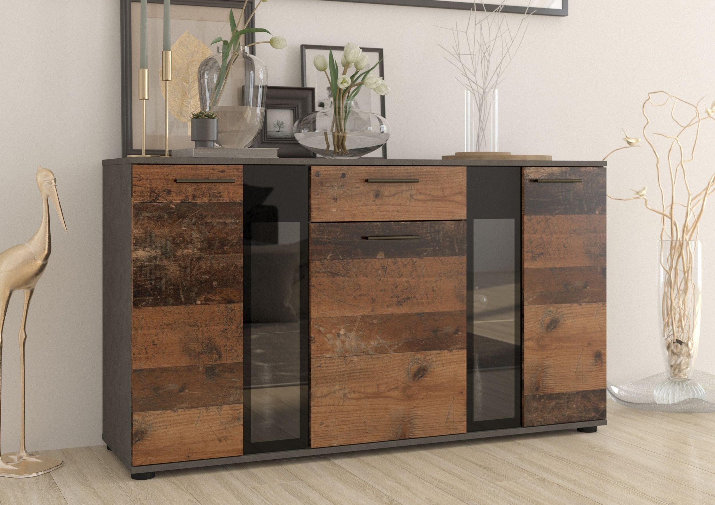 Küchen-Preisbombe Kommode Salsa Kommode Wohnwand Wohnzimmer Anbauwand Old Wood + Matera