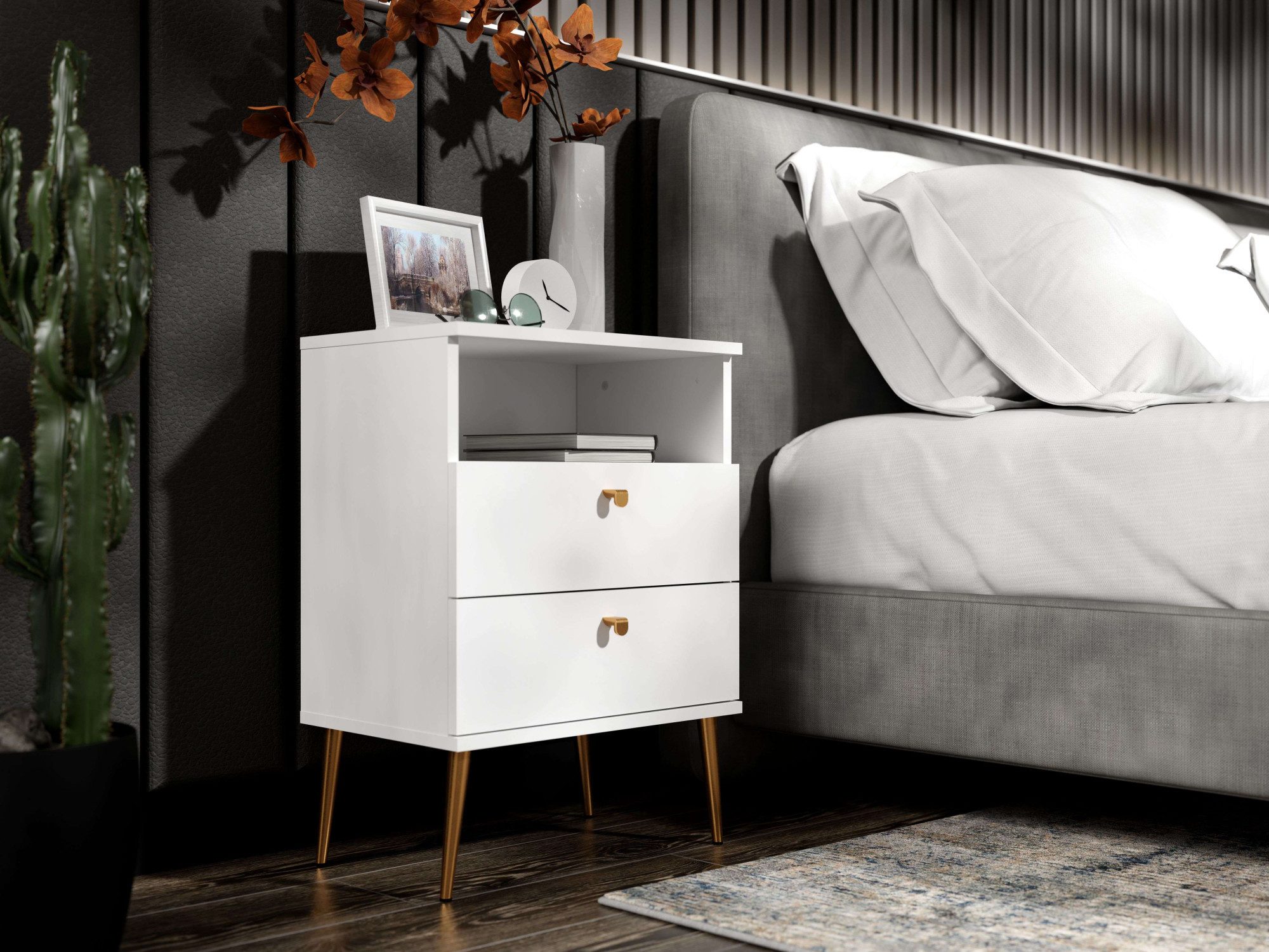 OTTO home Nachttisch Elyriia Nachtkommode mit 2 Schubladen und Fach, Premium-Qualität (Maße B/T/H: 50/34/70cm), mit viel Stauraum, modernes Design, pflegeleicht – Bild 5 von 5
