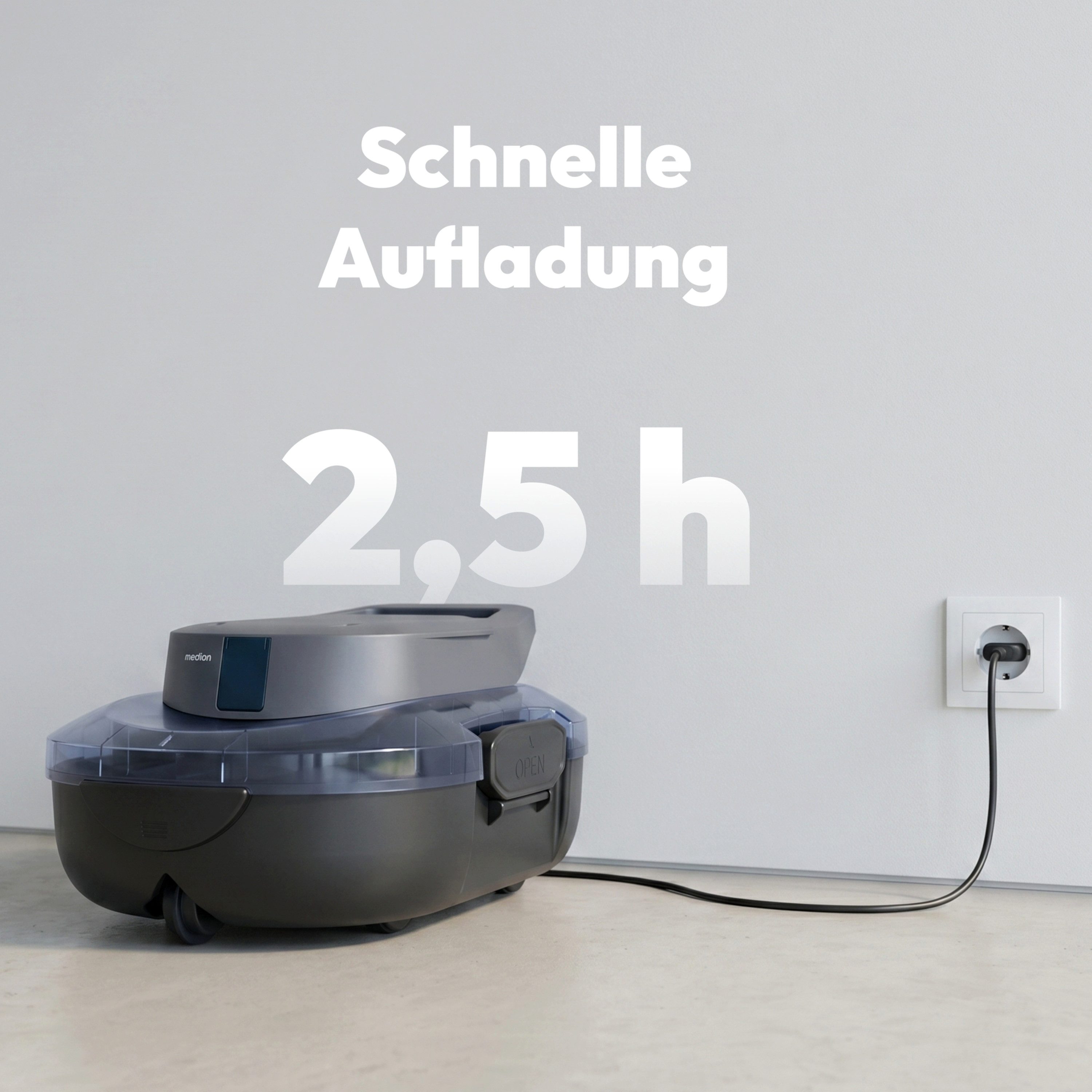Medion® Poolroboter Poolroboter PR1, (Packung, 1-St., Poolroboter (MD 100108), 	Ladegerät, 	Haken), Bodenreinigung für Pools, One-Click-Bedienung, Selbstparkfunktion