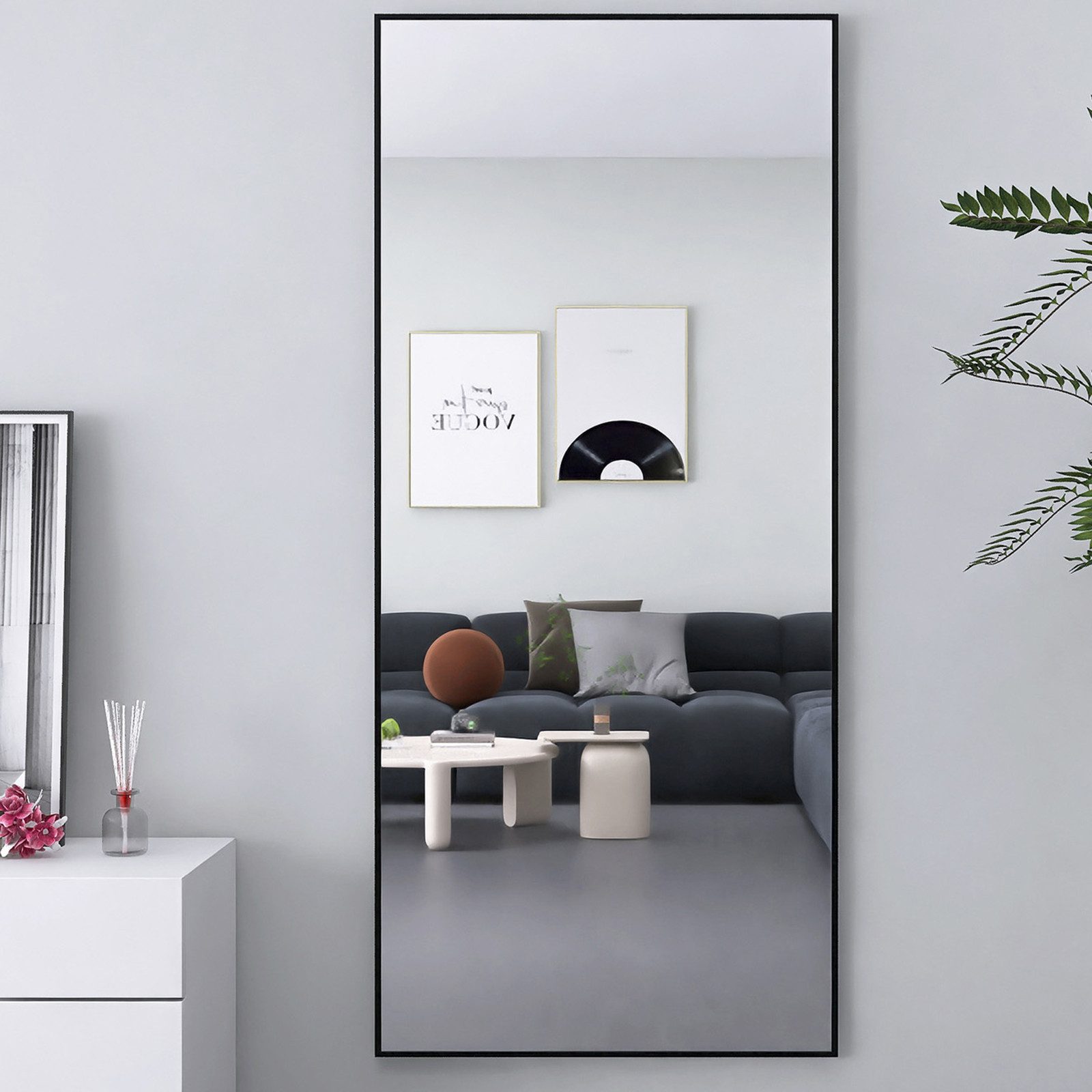 zebery Ganzkörperspiegel Großer Standspiegel mit Metallrahmen und verstärktem Glas (Set, 1-St., HD-Spiegelung, 180*80cm), Schwarz