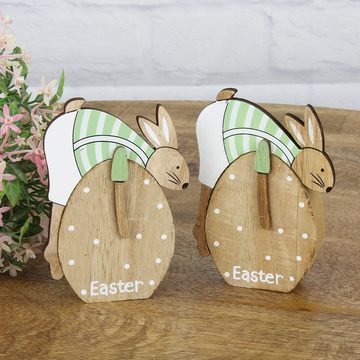 Macosa Home Osterei 2er Set Holzei Braun Grün 10 cm Osterhase Dekoei Holz Oster Deko Ei (Deko-Figur Ostern Osterdekoration, Oster-Dekoration Tischdeko), Osterdeko Holzei Holzosterei