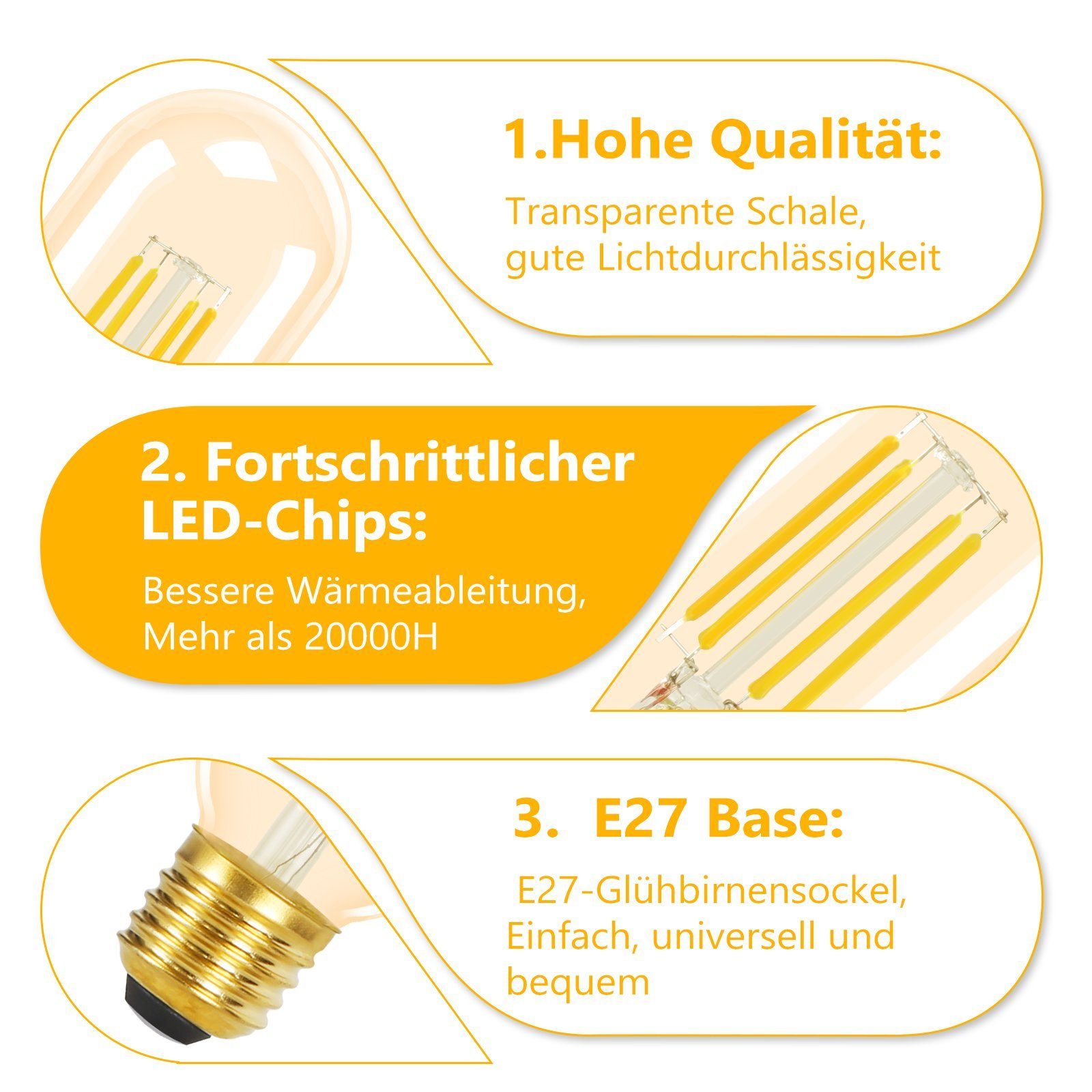 Vintage Nicht Gelbbraun St., Glühbirnen Lampe Flur, E27, 2700K, LED LED-Leuchtmittel Dimmbar Energiesparlampe 4 ZMH 4W