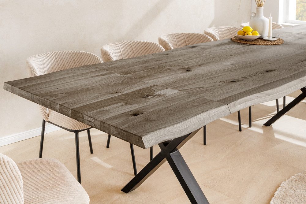 riess-ambiente Ansteckplatte WILD OAK 95cm natur, smoke finish, Set, 2St., Esszimmer · Massivholz · geölt · Baumkante · Holzmaserung · Metall