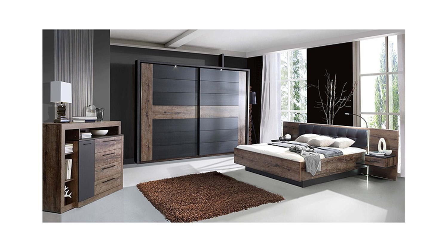 Forte Möbel Schlafzimmer-Set Schlafzimmerset 1 Bellevue Schwarzeiche und Schlammeiche