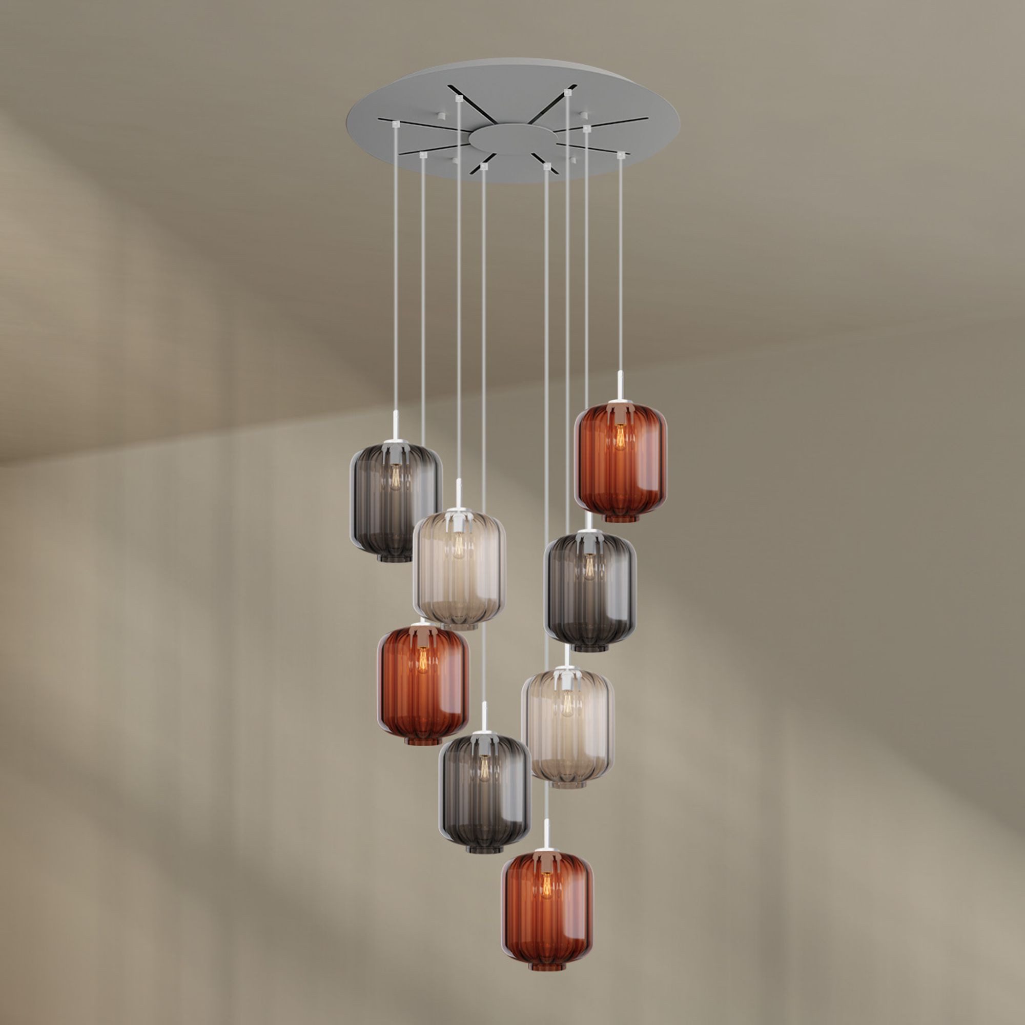 s.luce Pendelleuchte Velo Galerieleuchte 8-flammig Ø 80cm Baldachin Ø 25cm Mehrfarbig