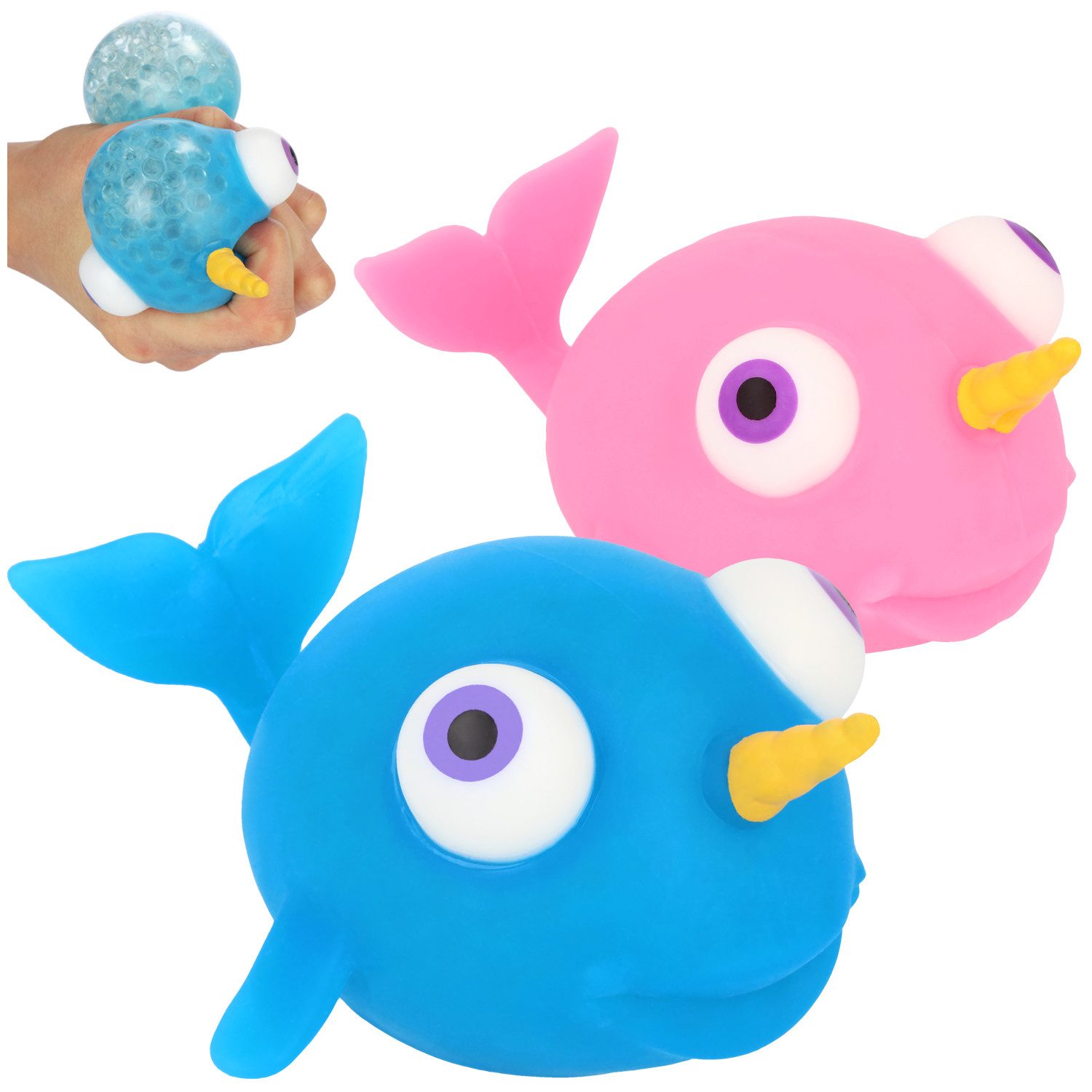 com-four Anti-Stress-Ball Anti-Stress-Figur, Squeeze Spielzeug Narwal (2-St), Quetsch-Ball für Kinder und Erwachsene