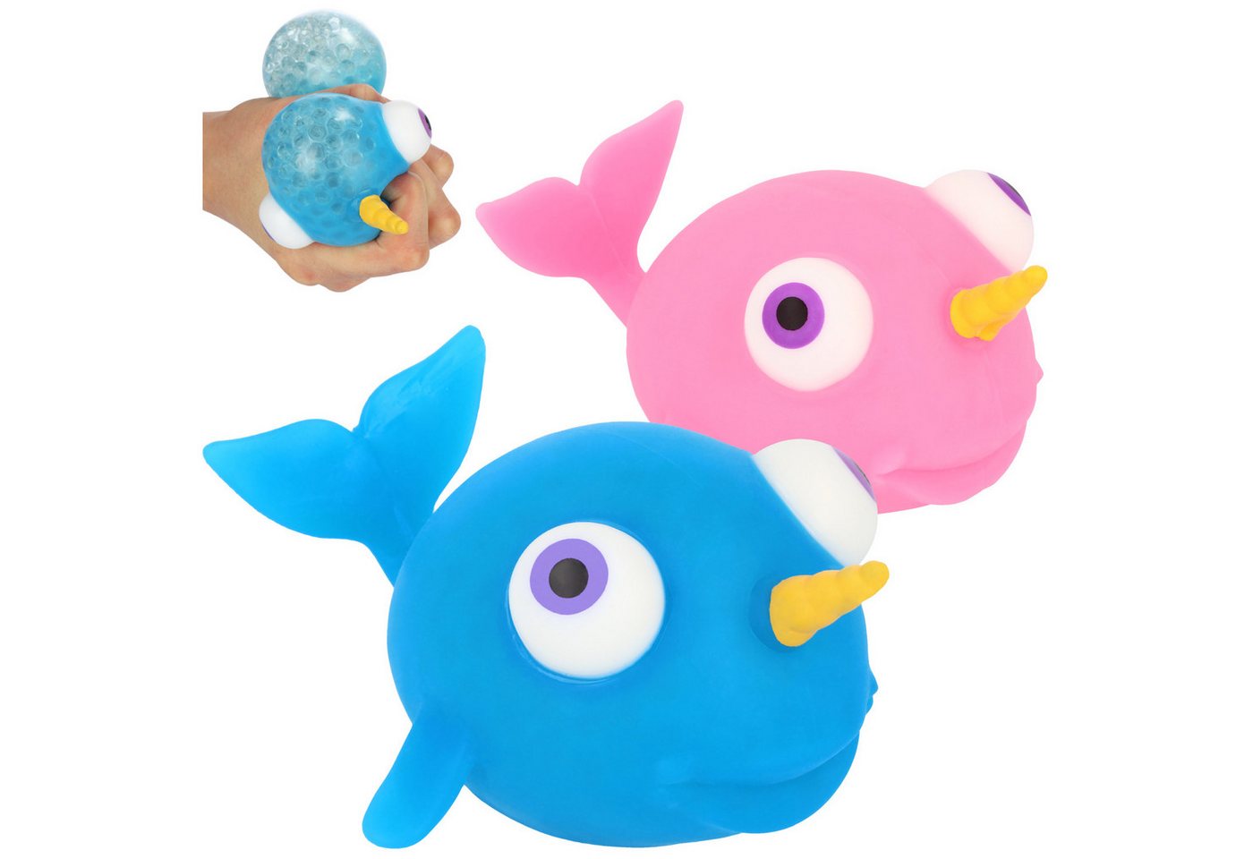 com-four Anti-Stress-Ball Anti-Stress-Figur, Squeeze Spielzeug Narwal (2-St), Quetsch-Ball für Kinder und Erwachsene