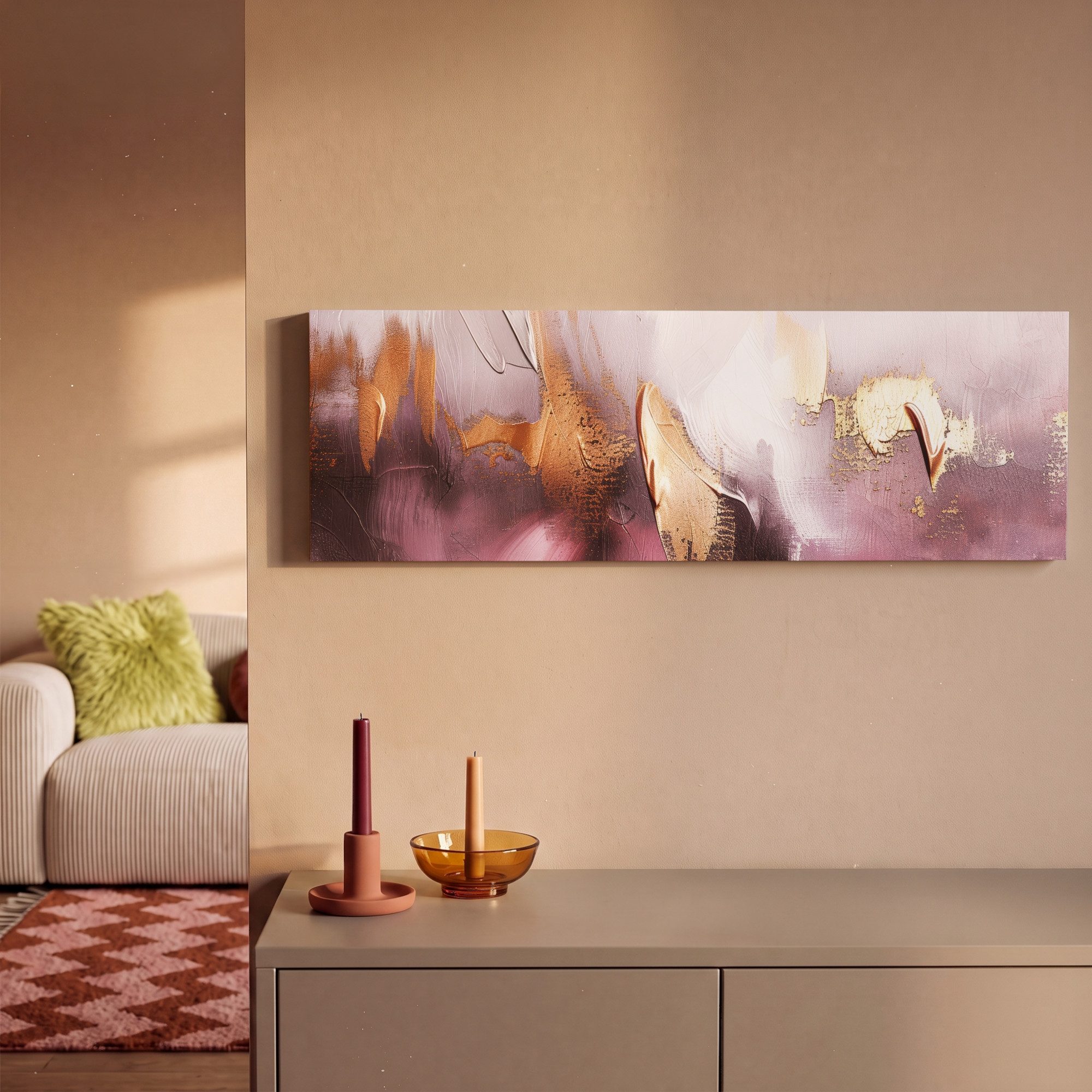 OneMillionCanvasses® Leinwandbild Panorama Lila - Abstrakt - Farbe - Gold, Fotodruck (1 St), Wandbild, Deko Schlafzimmer Wohnzimmer Flur 60x20 cm – Bild 2 von 5