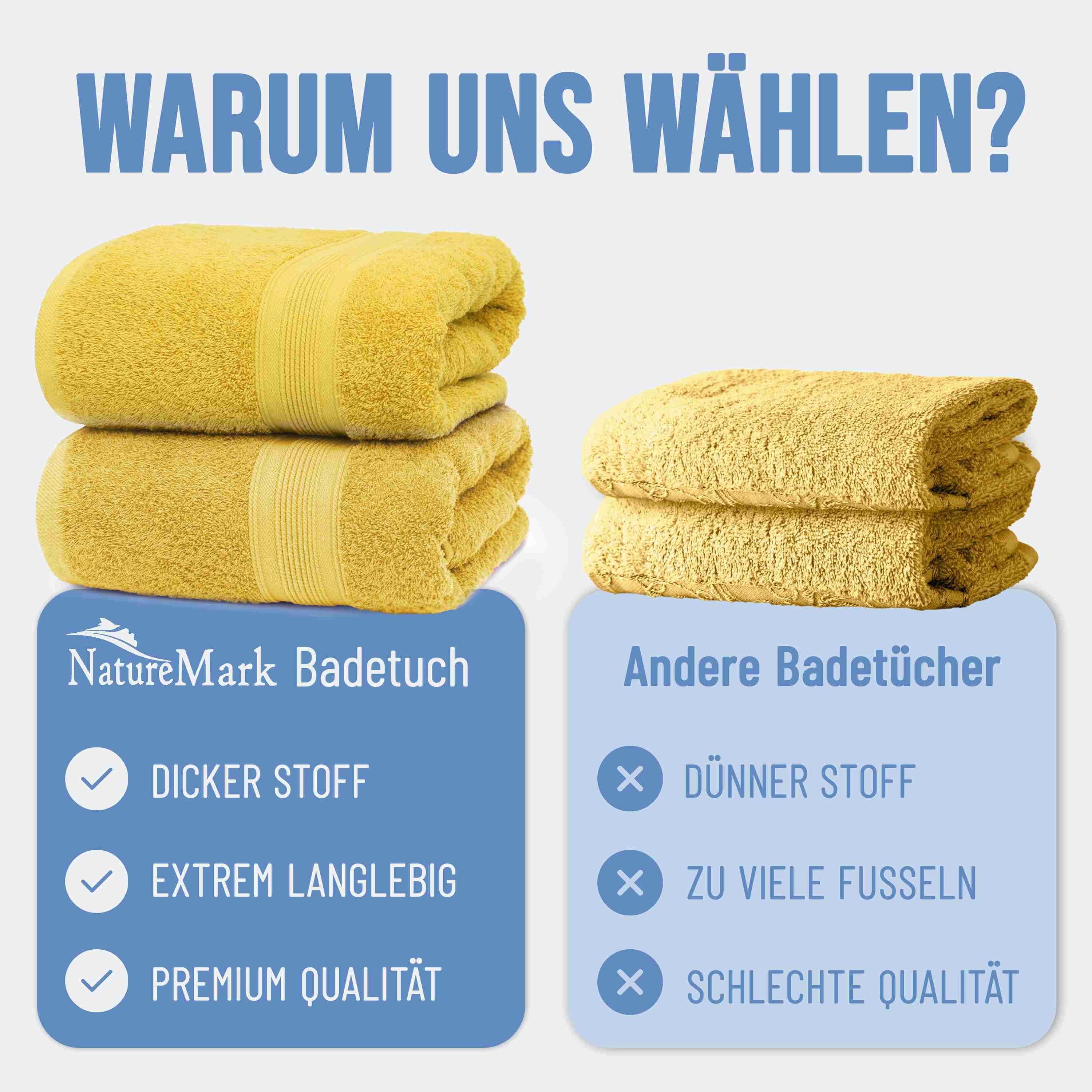 NatureMark Badetuch 2er-Set Frottier Badetücher 100x150cm, 100% Baumwolle (2-St), Premium Qualität, BADETUCH, Bade-Handtuch, 100x150cm – Bild 5 von 5