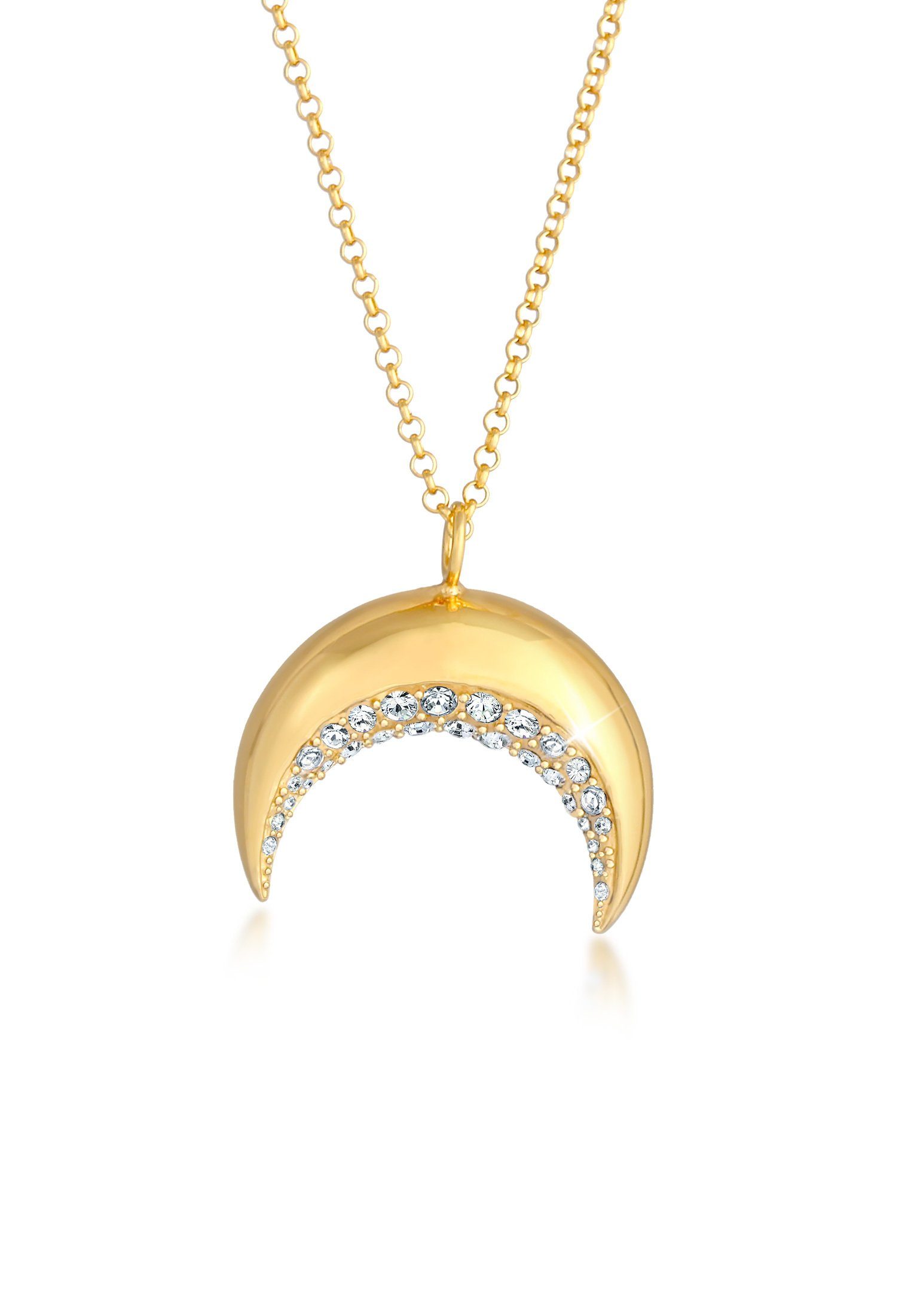 Elli Kette mit Anhänger Sichel Halbmond Kristalle 925 Silber, Astro Gold