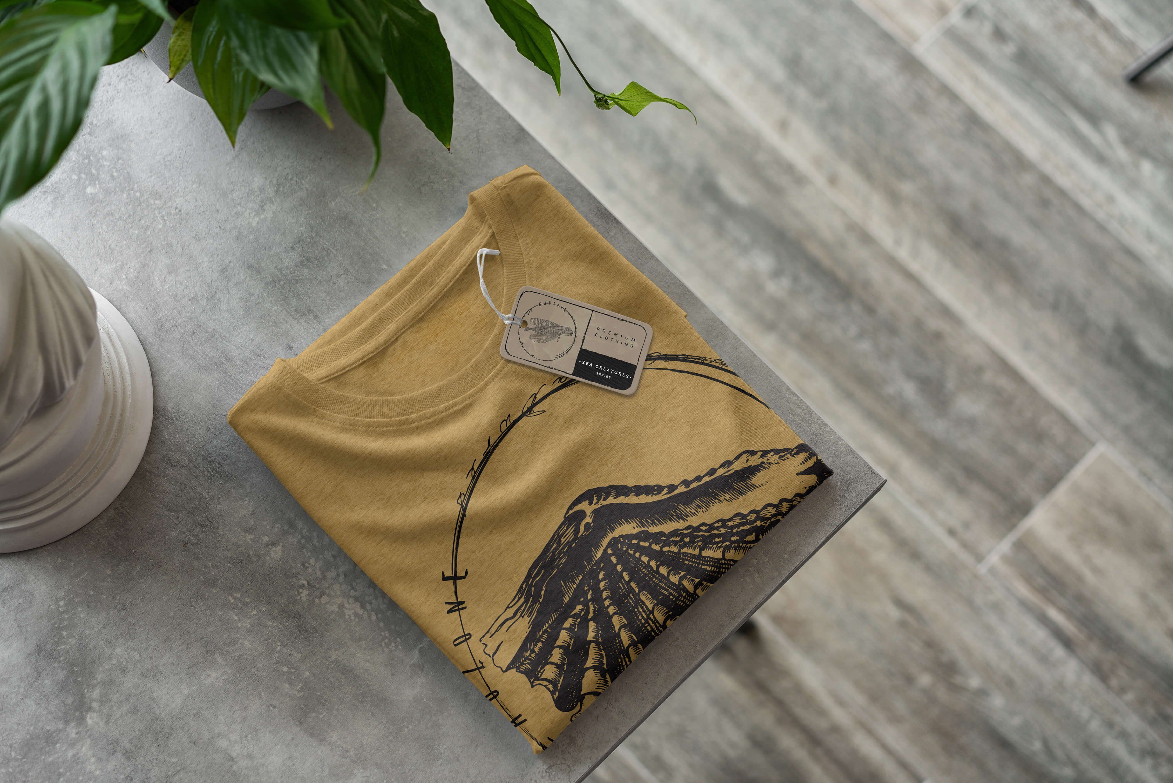 Sinus Art T-Shirt T-Shirt Schnitt sportlicher Gold Creatures, Sea / Serie: Sea 081 Antique Struktur Tiefsee Fische feine und 