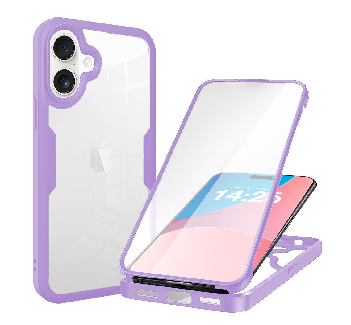 Tec-Expert Handyhülle 360 Grad Hülle für Apple iPhone 16 6.1 Zoll, 6.1, Rundum Schutz Cover Case Hülle robust