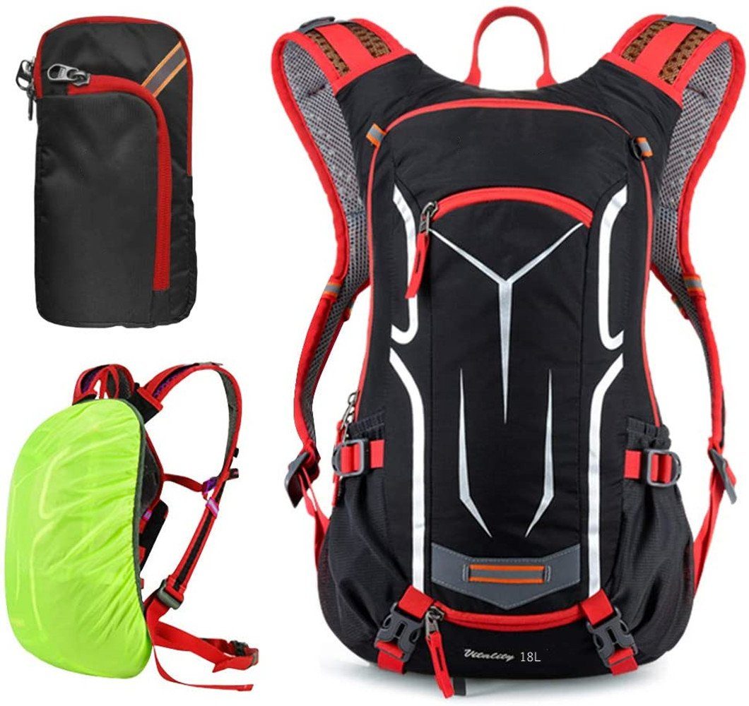 XDeer Fahrradrucksack 18L Ultraleicht Sportrucksack mit Regenschutz und Helmabdeckung, Wasserdichter,Multifunktionaler Fahrradrucksack Trinkrucksack