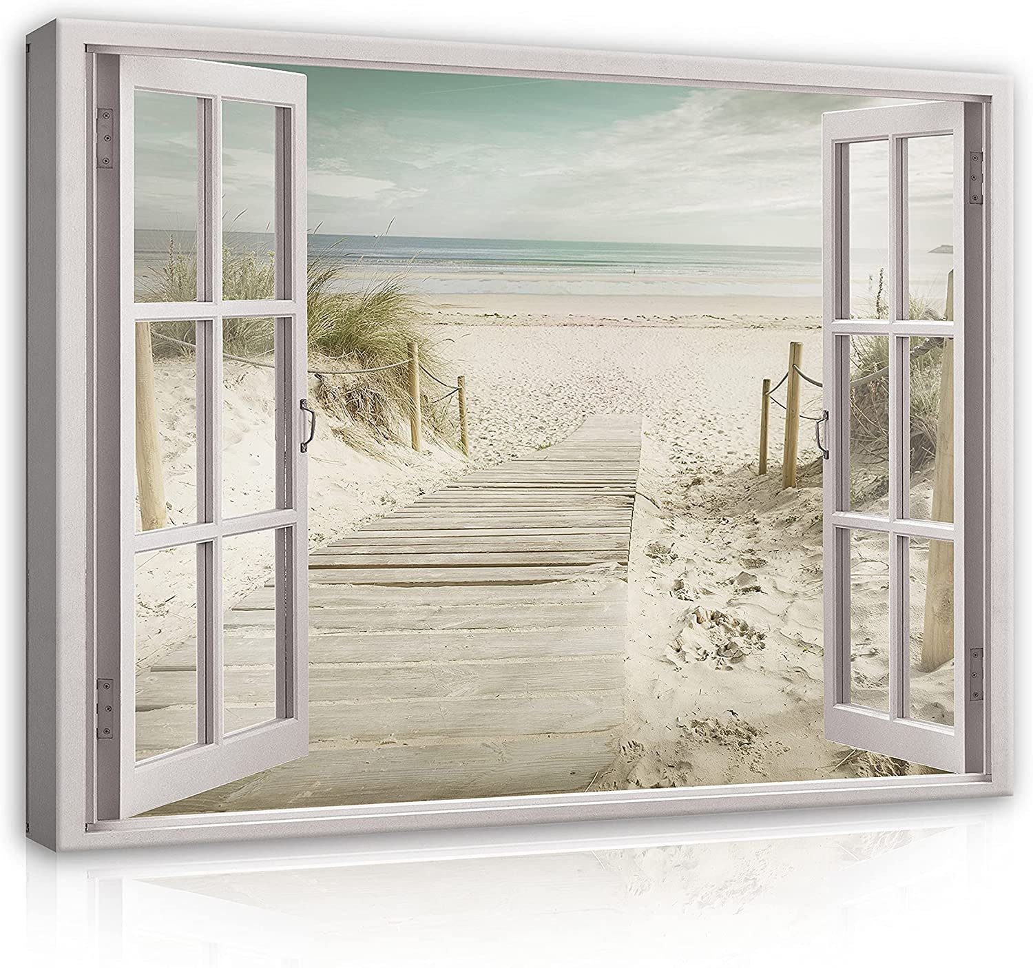 Bild Wandbilder Kunstdruck Auf Natur (Einteilig), Leinwandbild Fensterblick Leinwand Strand Wohnzimmer Aufhängefertig Fenster, Wallarena Bilder Canvas Leinwandbilder für Schlafzimmer, Modern