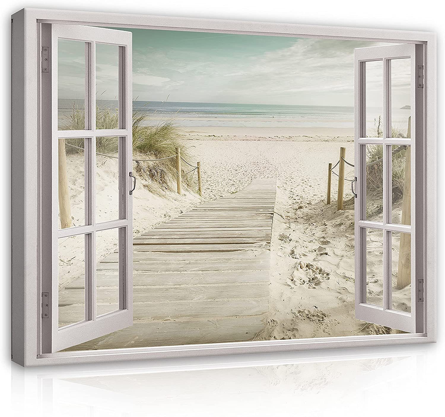 Wallarena Leinwandbild Fensterblick Strand Meer Natur Modern XXL Leinwandbi günstig online kaufen
