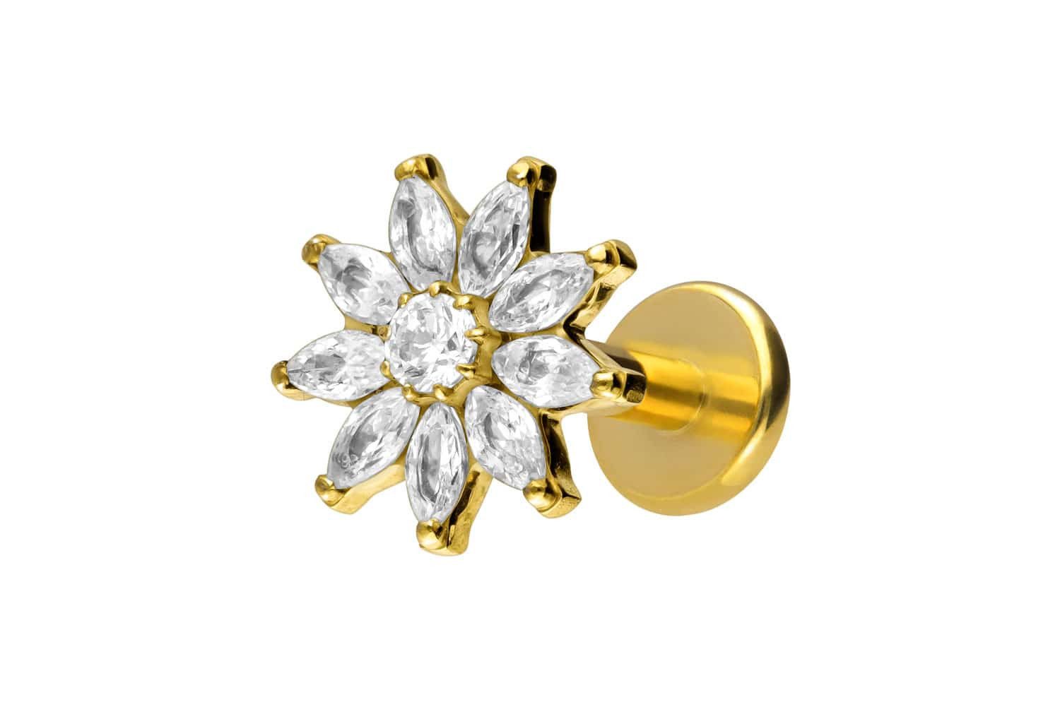 Piercing-Set Titan Labret mit Innengewinde KRISTALLBLUME