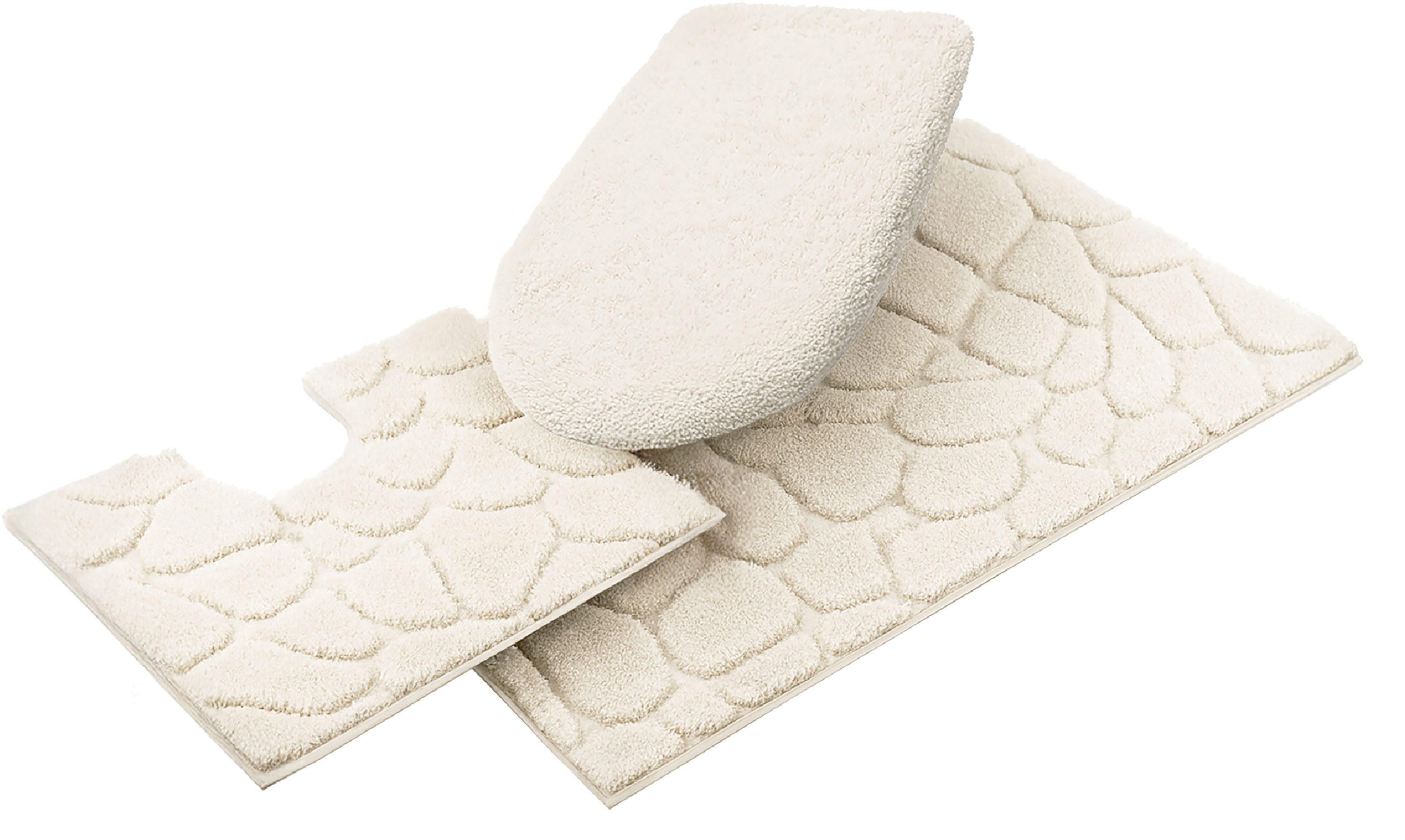 Grund Badematte Ashtar, Badvorleger, Badezimmer Teppich, 3D-Design, Höhe 20 mm, rutschhemmend beschichtet, schnell trocknend, Polyester, rechteckig, 3-tlg. Stand-WC Set, Hoch-Tief-Design mit organischer Steinoptik, Made in Europe