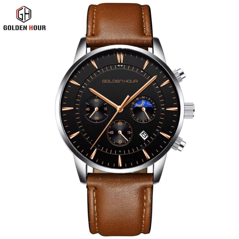 Quarzuhr Golden Hour Luxus Herrenuhr Chronograph Tag & Nacht Anzeige GH126