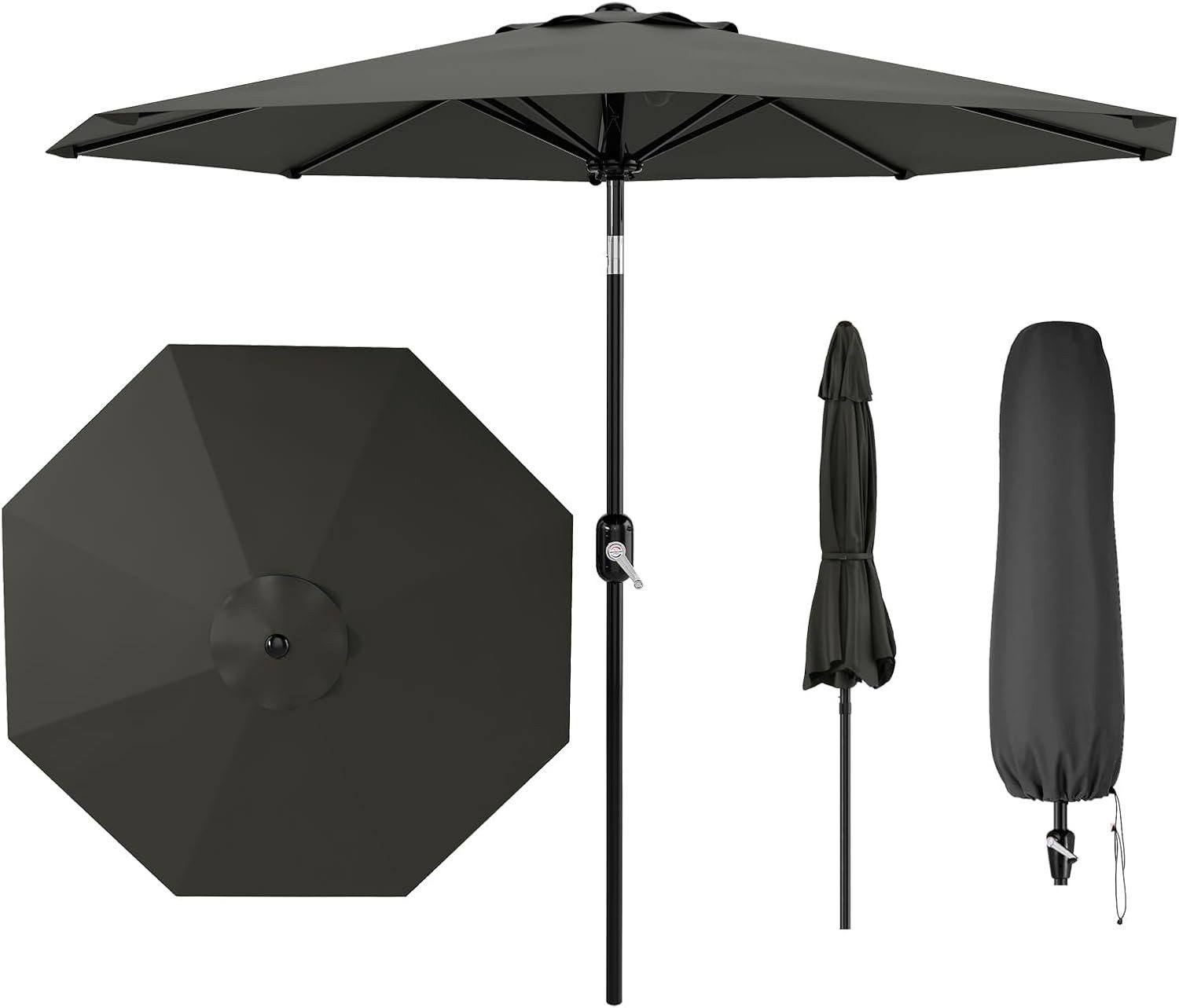 GarveeMore Sonnenschirm 270 cm mit Kurbelbedienung & Neigefunktion,UV50+ wasserabweisend, robuster Gartenschirm mit 8 Rippen für Garten,Terrasse,Balkon & Pool